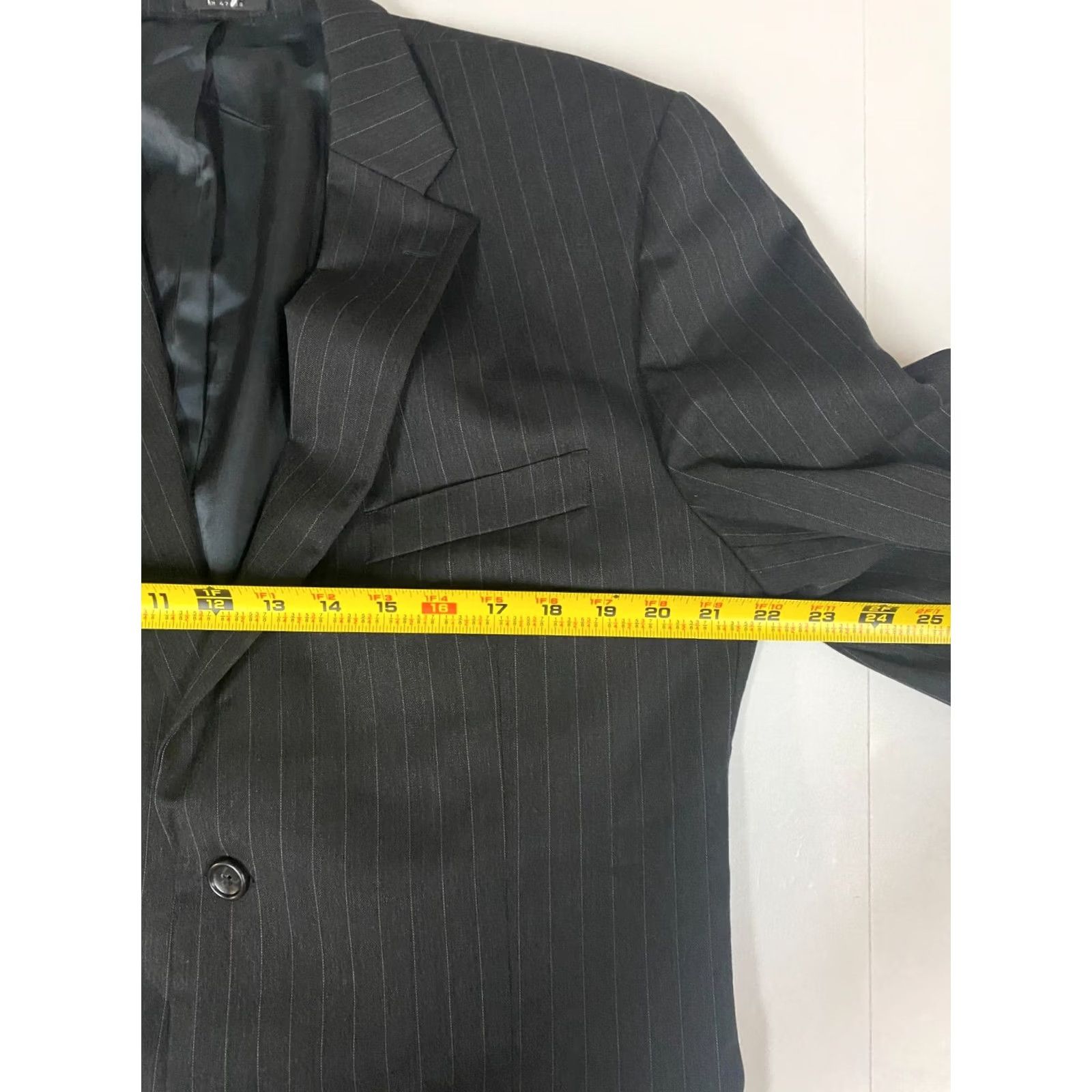 Jones New York Jones New York Mens Blazer 42 Black Classic Striped Tweed Wool Polyester Jacket Coat One Button Single-Breasted Peak Lapel Mens Blazer Size 42R - 5 Thumbnail