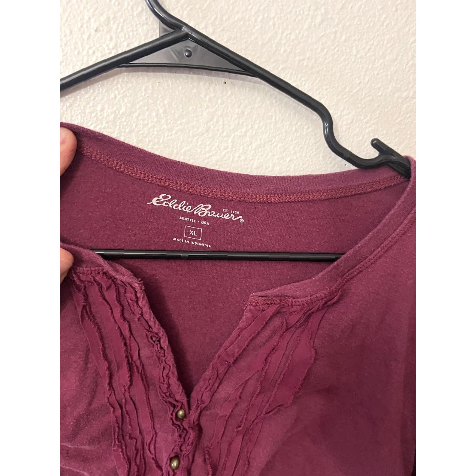 Eddie Bauer Eddie Bauer Active Sweatshirt Womens Size XL Maroon V-Neck Long Sleeve Size XL / US 12-14 / IT 48-50 - 3 Thumbnail