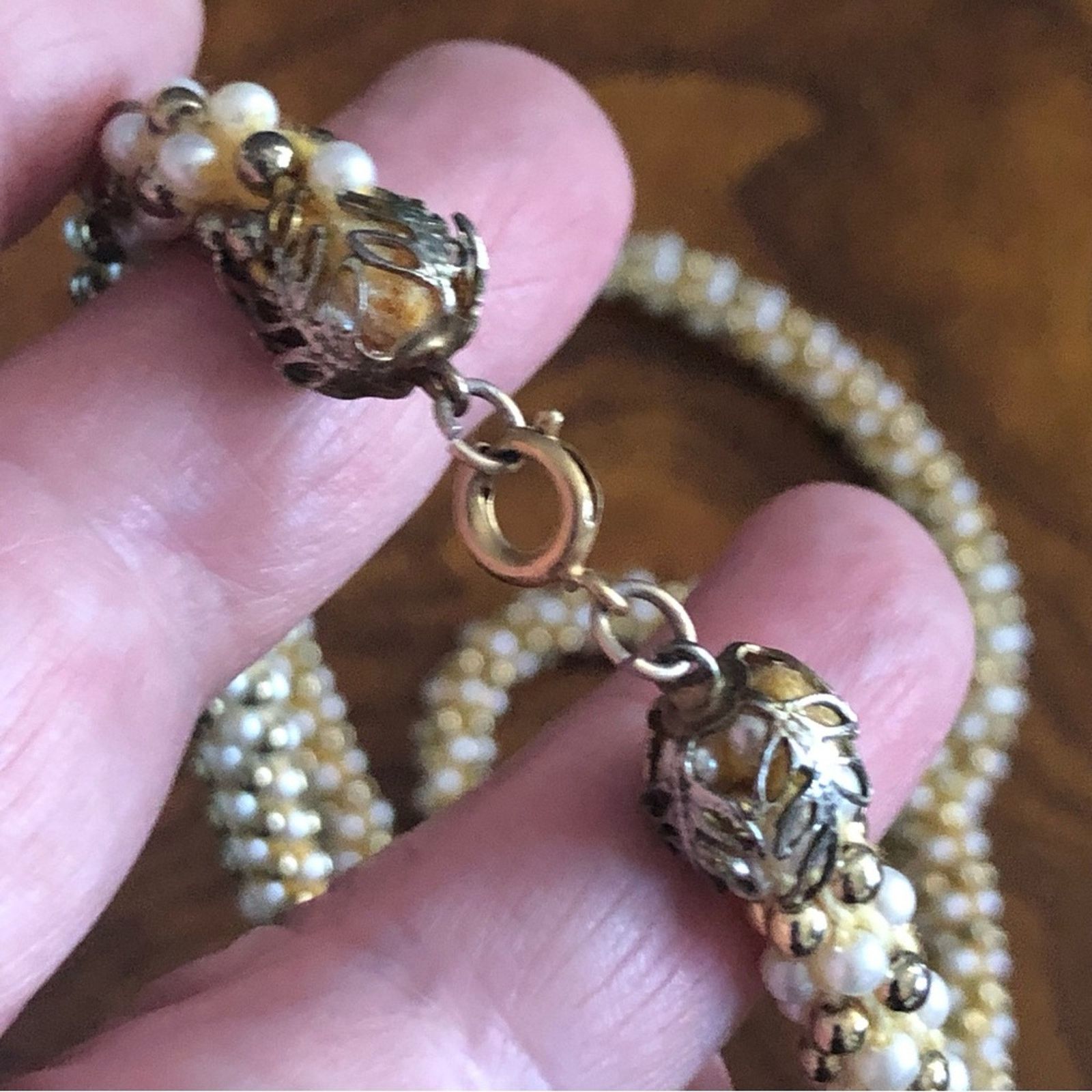 Vintage Vintage bell cap braided mini pearl beaded necklace Size ONE SIZE - 8 Thumbnail