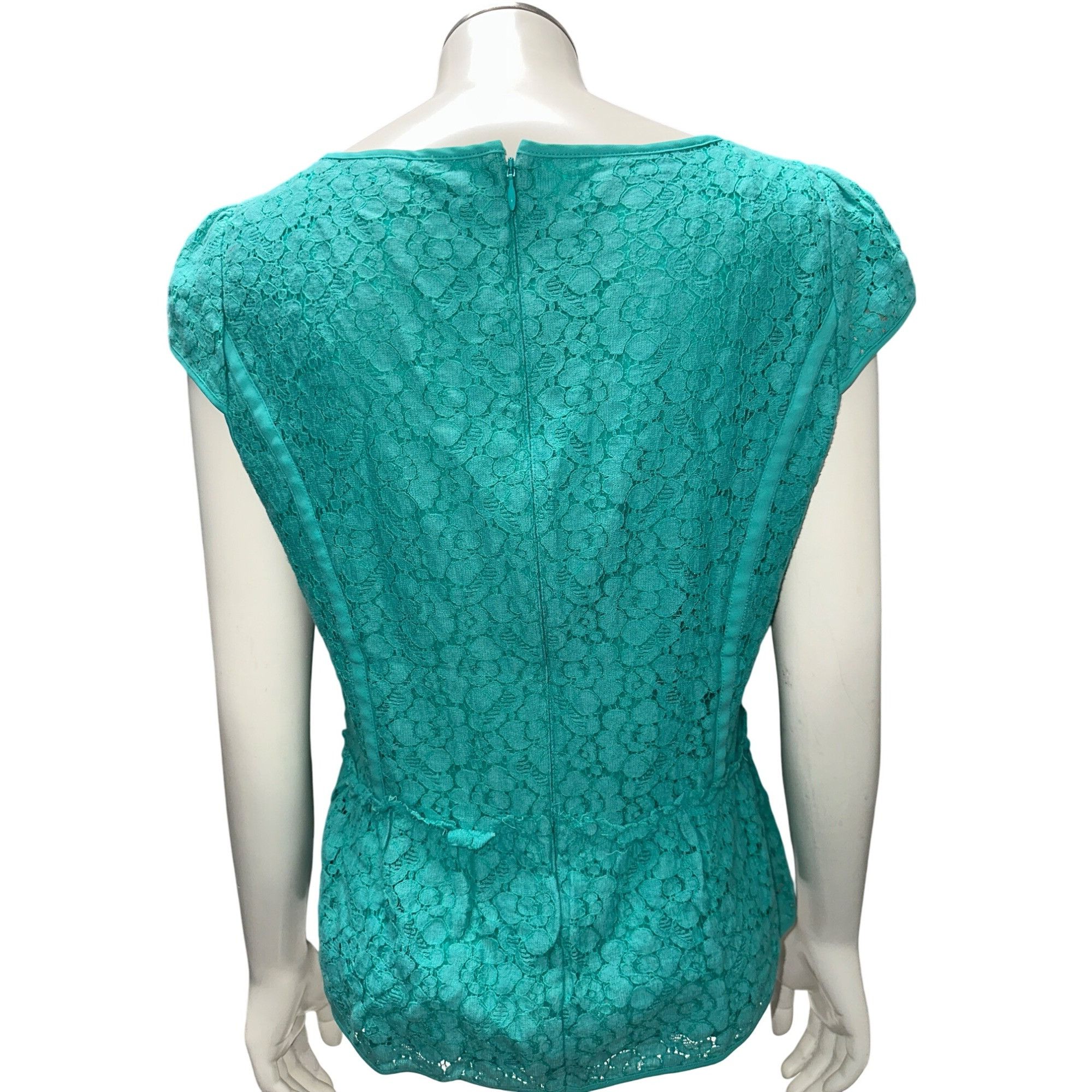 Ann Taylor Ann Taylor Size 4 Turquoise Lace Peplum Blouse Chic Romantic Size S / US 4 / IT 40 - 5 Thumbnail