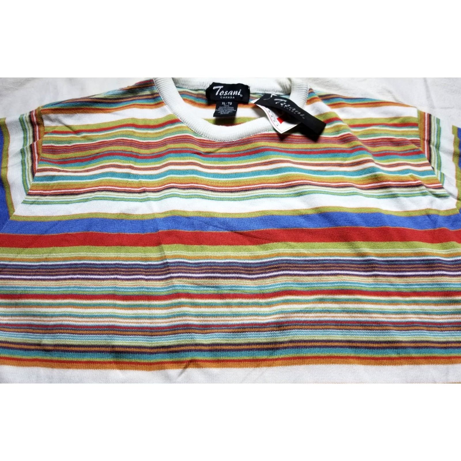 Vintage Tosani Striped Short Sleeve Shirt Big & Tall XL Cotton Multi 90s Canada Hip Hop Asap Biggie Size US XL / EU 56 / 4 - 2 Thumbnail