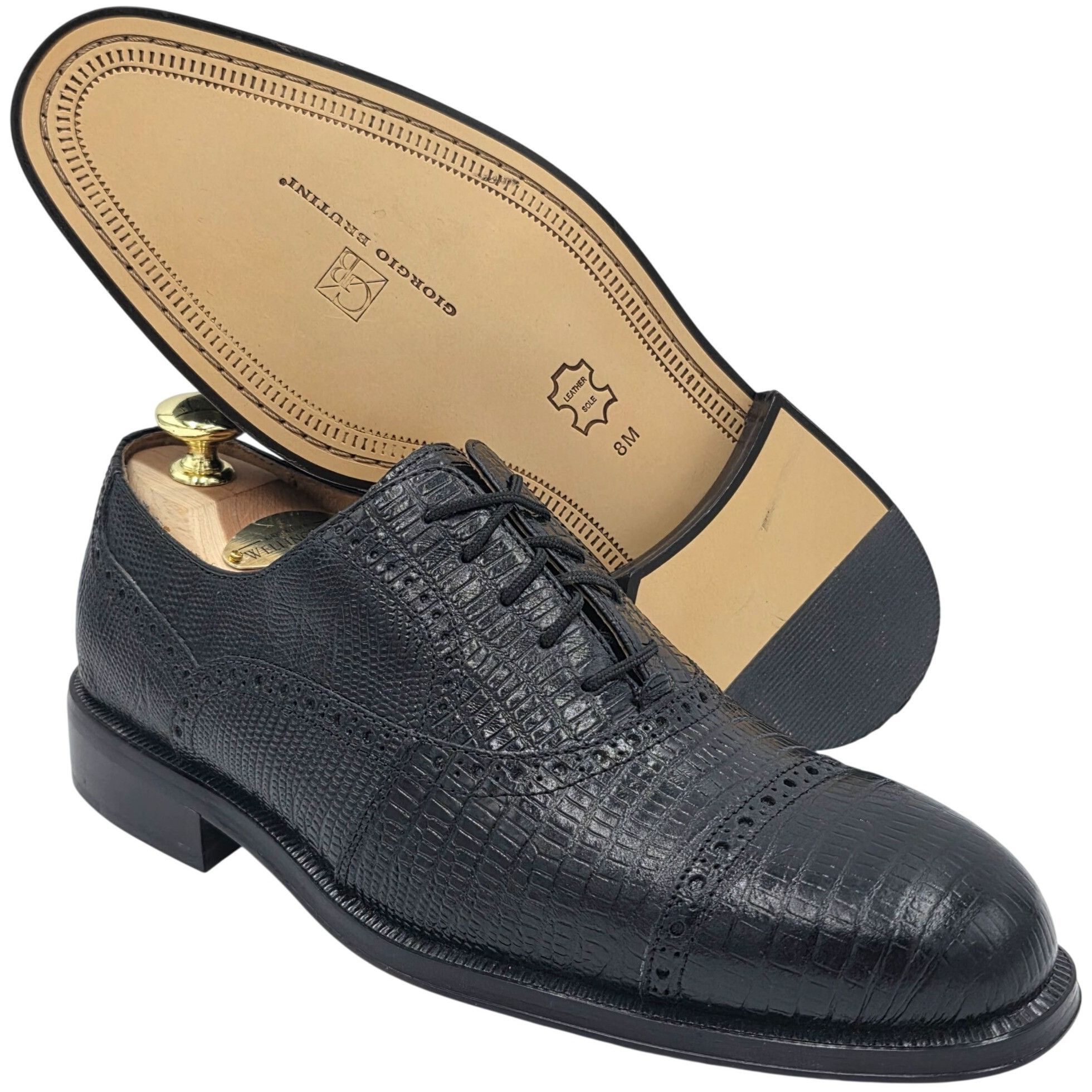 Giorgio Brutini NEW Giorgio Brutini Black Lizard Print Leather Cap-toe Oxfor Size US 8 / EU 41 - 1 Thumbnail