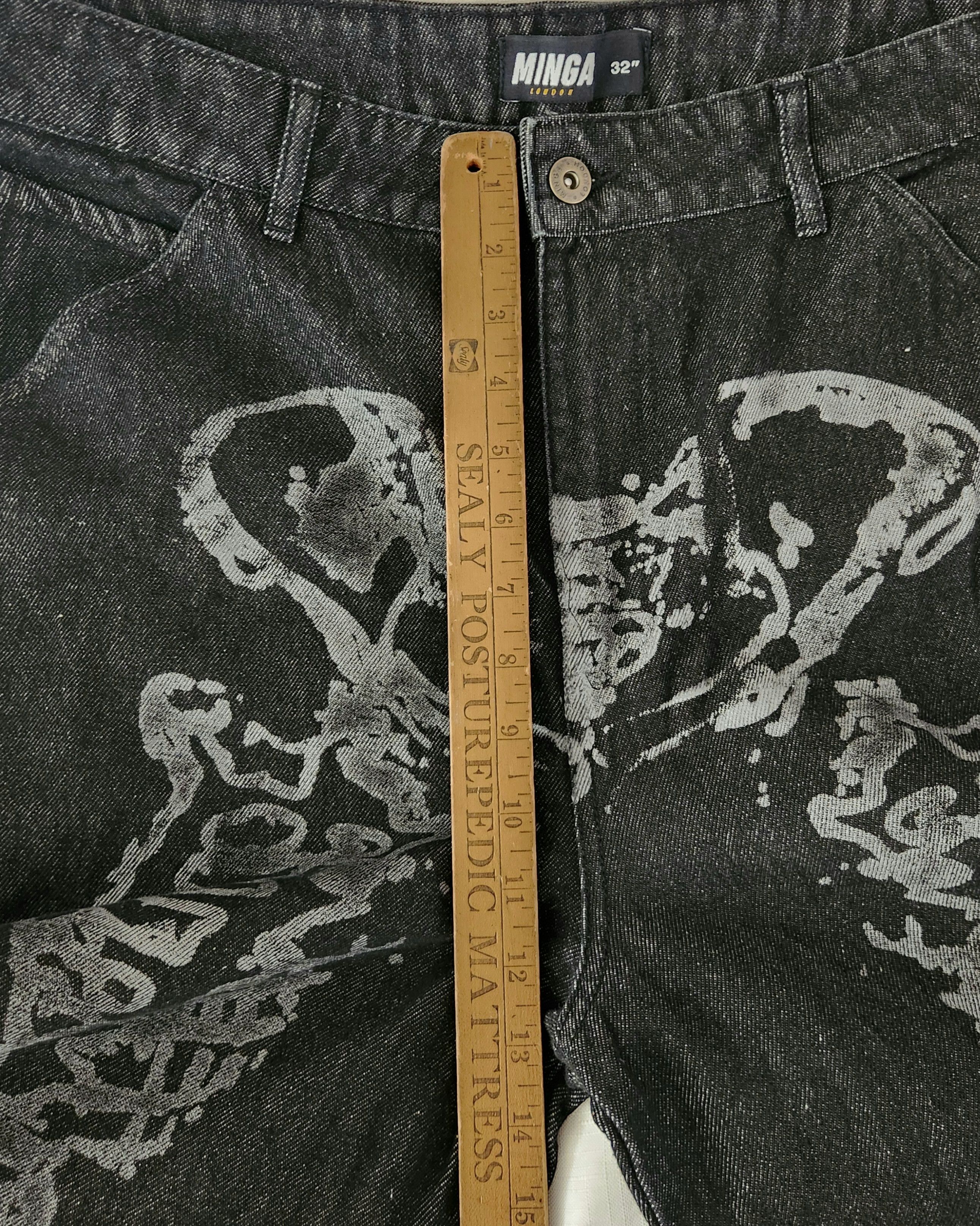 Minga London Minga London Bones Black Washed Skeleton Print Baggy 32 Size 32" / US 10 / IT 46 - 15 Thumbnail