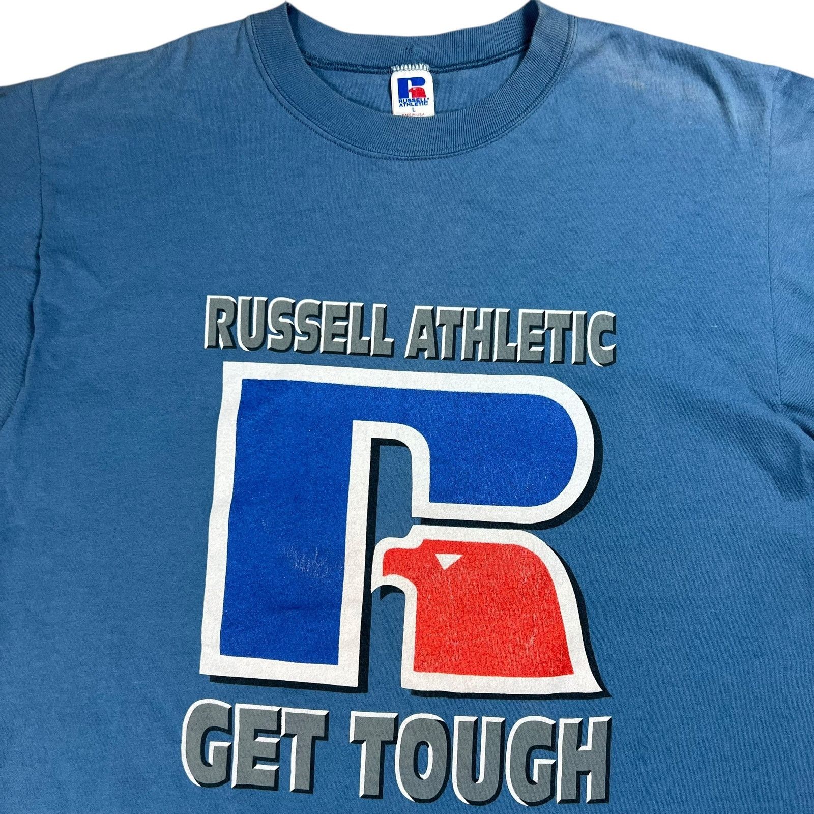 Russell Athletic × Vintage Vintage 90s Russell Athletic Get Tough promo shirt shirt tee Size US L / EU 52-54 / 3 - 2 Thumbnail
