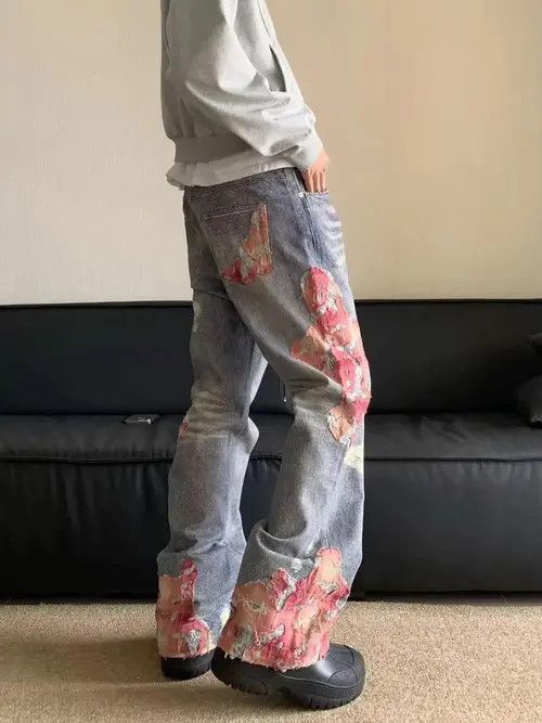Vintage Tomomi x Yumi Stylish Distressed Jeans with Floral Patches Size US 30 / EU 46 - 6 Thumbnail