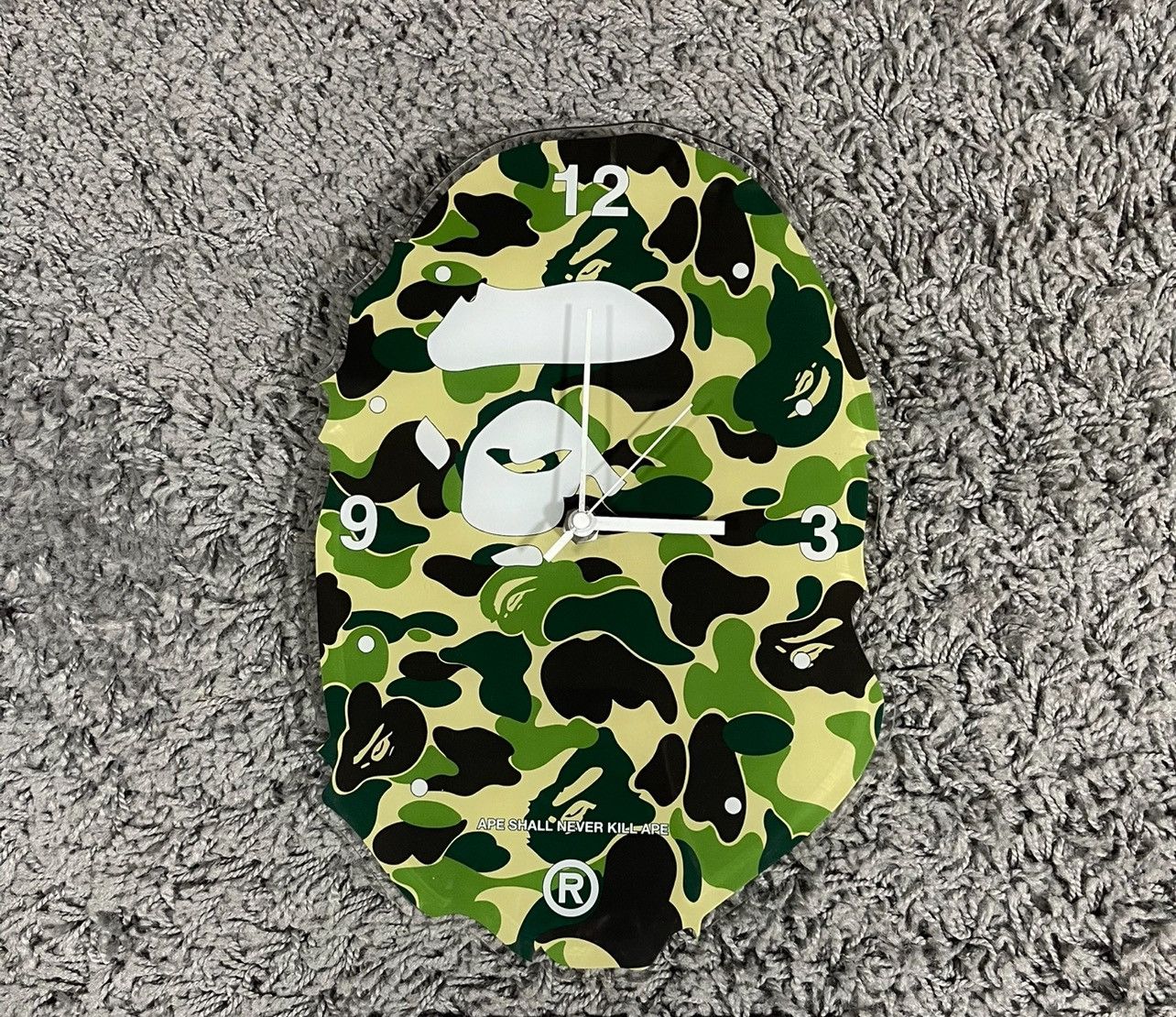 Pre-owned Bape Abc Green Camo Ape Head Wall Clock Alarm