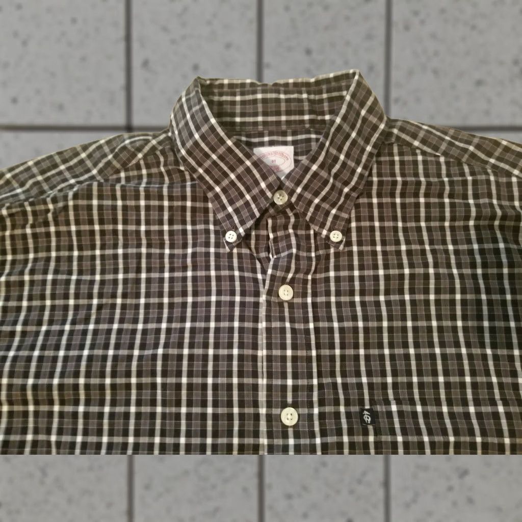 Brooks Brothers Mens Brooks Brothers Dress Shirt M Black Gray Button Cotton - Large Size 40R - 1 Thumbnail