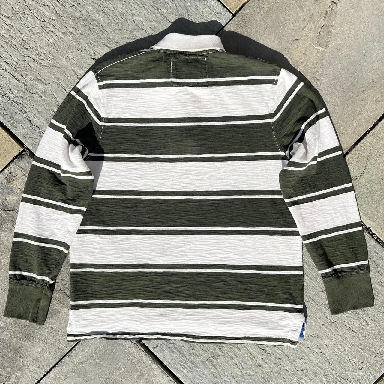 American Eagle Outfitters Green and White Thick Striped Slub Rugby Polo Size US XL / EU 56 / 4 - 2 Thumbnail