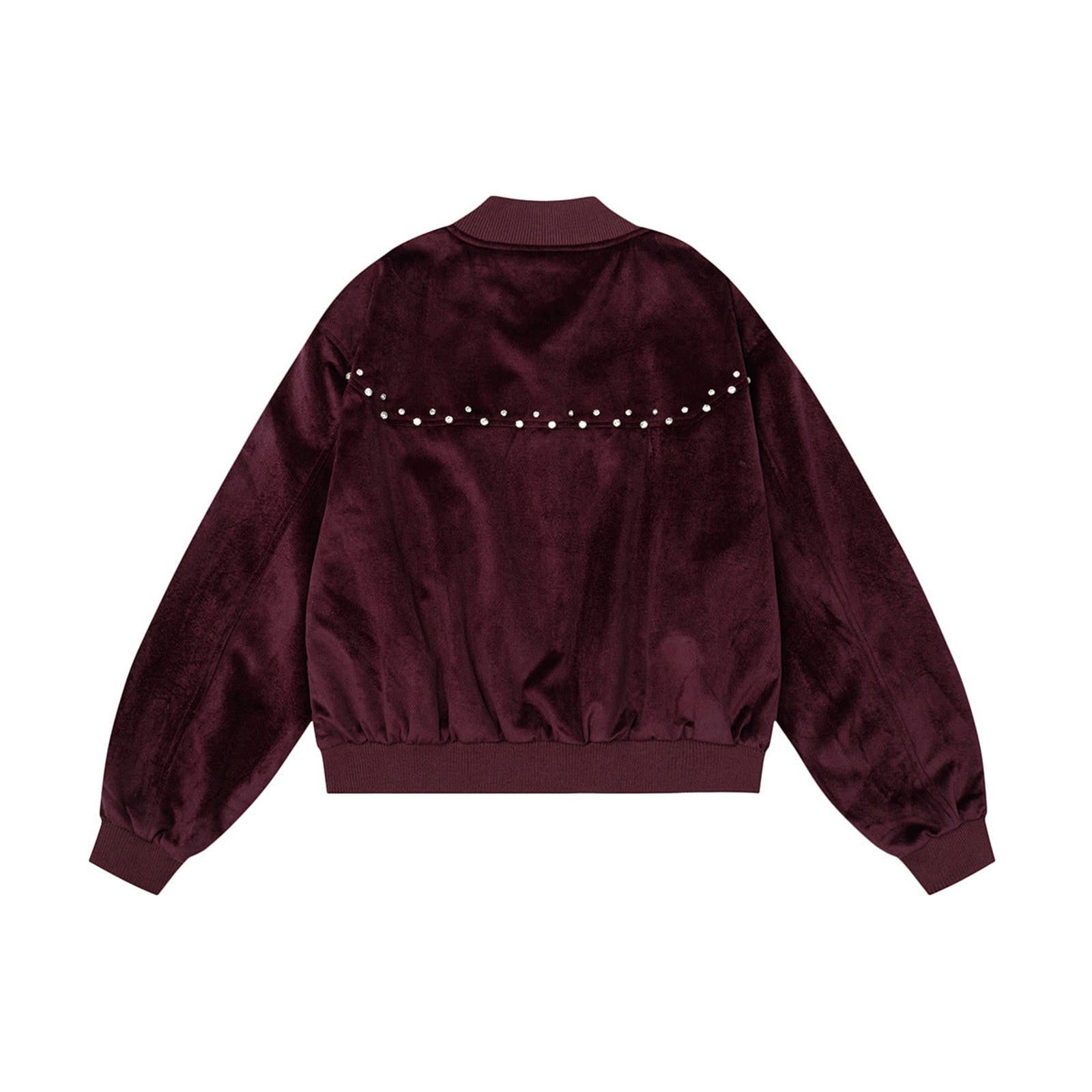Japanese Brand Burgundy Velvet Bomber Jacket with Studded Detail Size US M / EU 48-50 / 2 - 2 Thumbnail