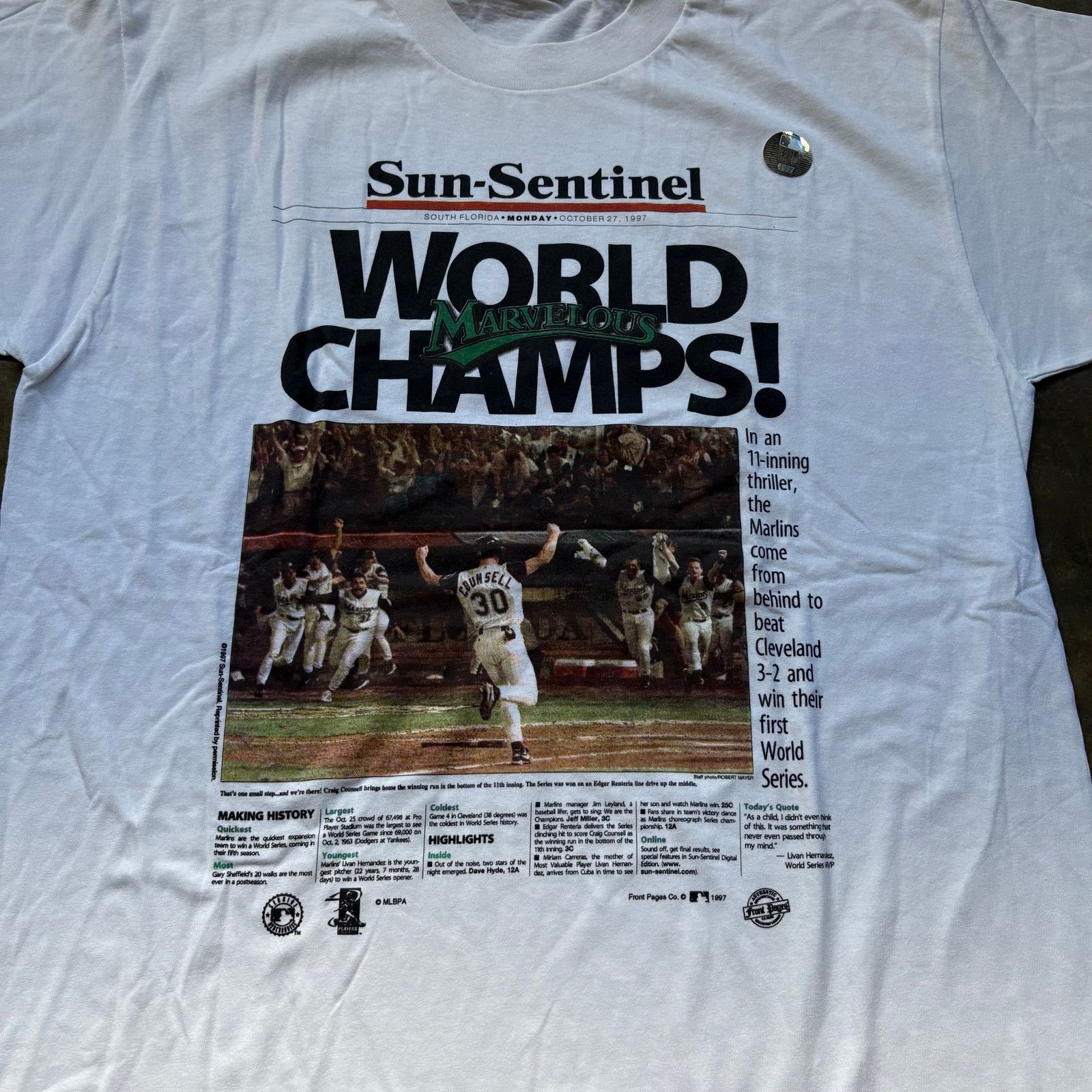 MLB Crazy Vintage Marlins World Champs Newspaper T-shirt Size US XL / EU 56 / 4 - 3 Thumbnail