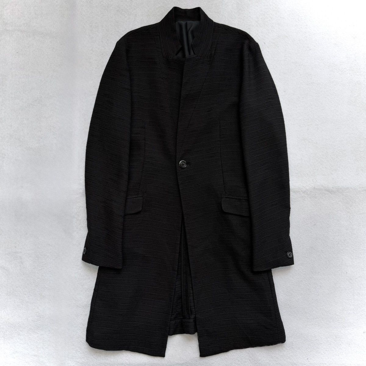 Tornado Mart 2000s Tornado Mart Structured Collarless Noir Overcoat Size US L / EU 52-54 / 3 - 1 Thumbnail