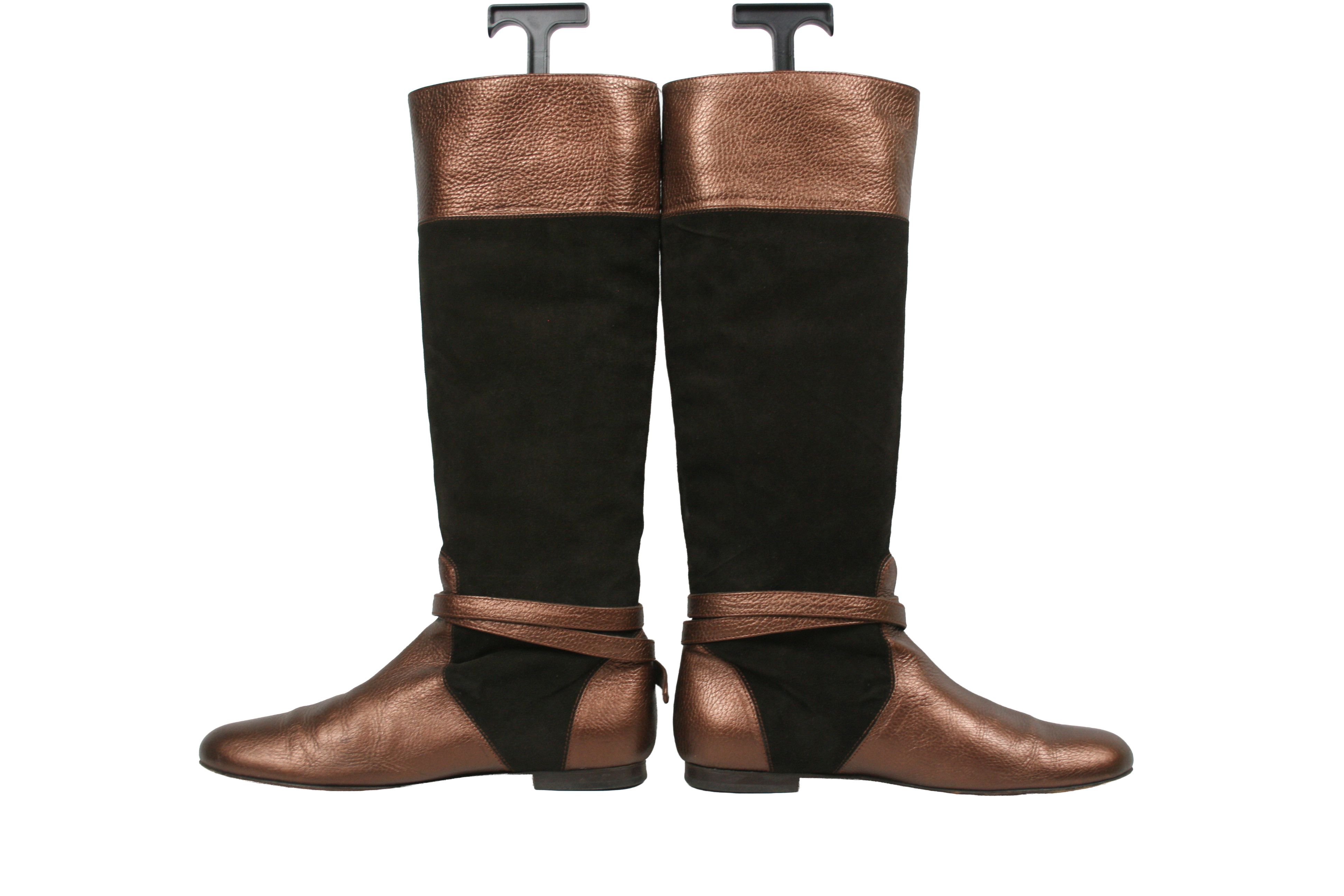 Versace 00S VJC Logo Leather Suede Riding Boots Vintage Size US 10 / IT 40 - 11 Thumbnail