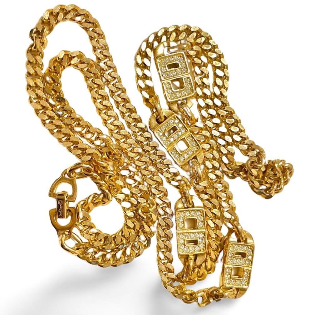 Dior Vintage Christian Dior golden chain necklace with crystal CD Size ONE SIZE - 4 Thumbnail