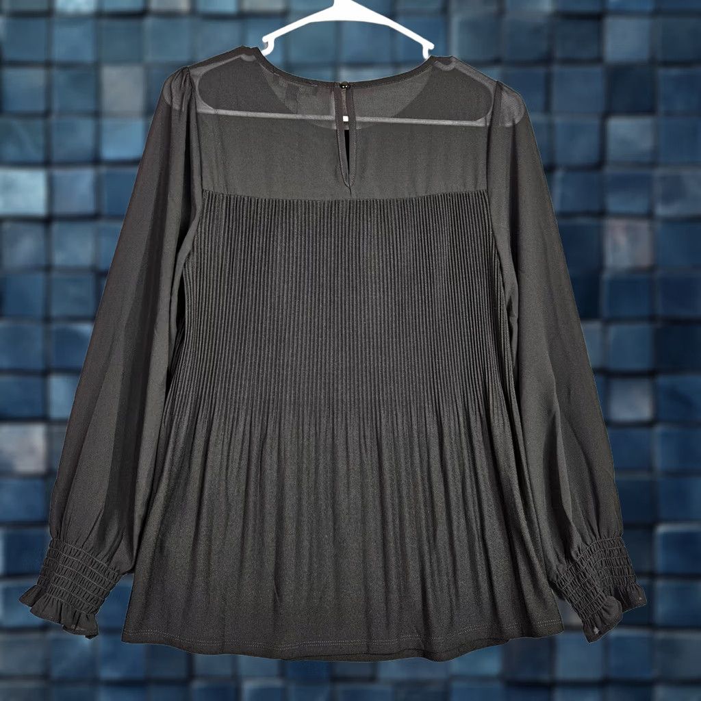 Adrianna Papell ADRIANNA PAPELL Women's Black Chiffon Yoke Long Sleeve Blouse S NEW Size S / US 4 / IT 40 - 1 Thumbnail