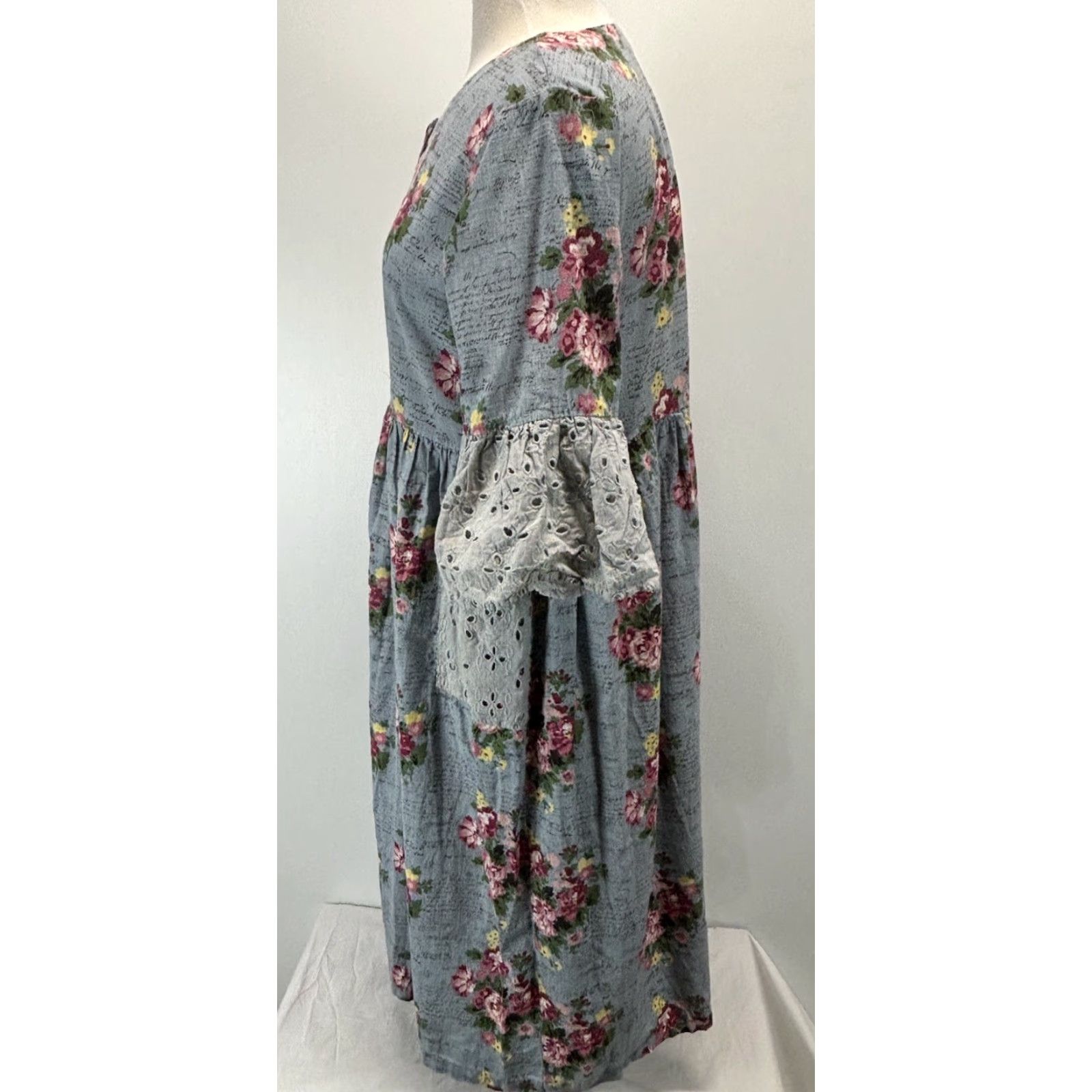 Vintage VINTAGE Bombay Paisley Dress A-Line Midi Women Large Blue Eyelet Short Sleeve Cottagecore 60s-70s Mens? Womens Size L / US 10 / IT 46 - 2 Thumbnail