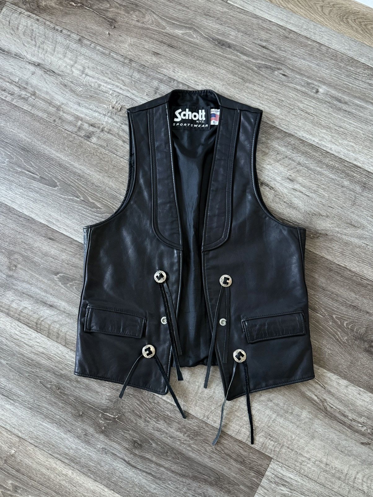 Schott Schott NYC Leather Vintage Western Vest Biker Men’s Gilet Size US S / EU 44-46 / 1 - 1 Thumbnail