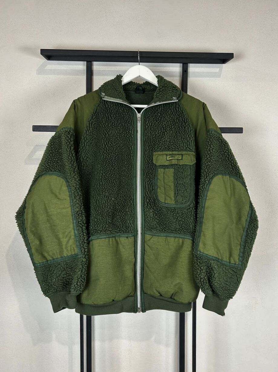 Japanese Brand Sherpa Fleece Jacket Military Style Panelled Green Zip Size US XL / EU 56 / 4 - 1 Thumbnail