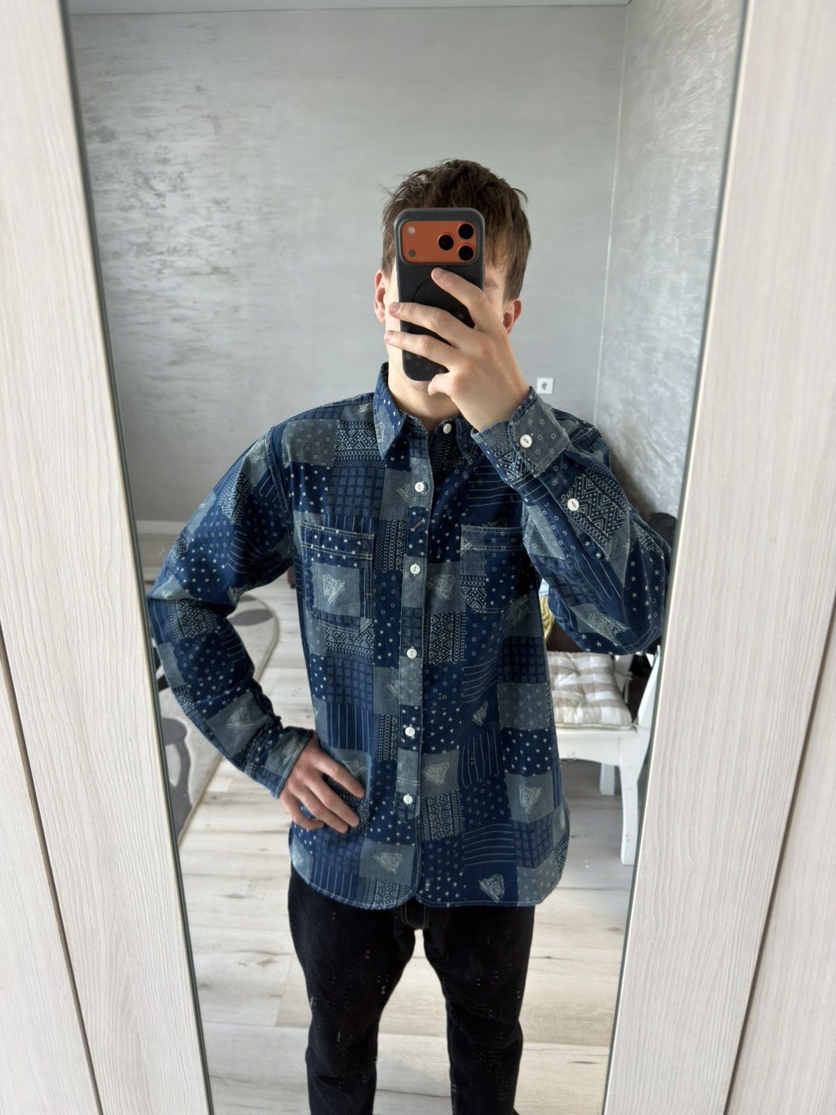 RRL Ralph Lauren RRL Double RL Ralph Lauren Denim Patch Work Shirt Blue Size US L / EU 52-54 / 3 - 9 Thumbnail