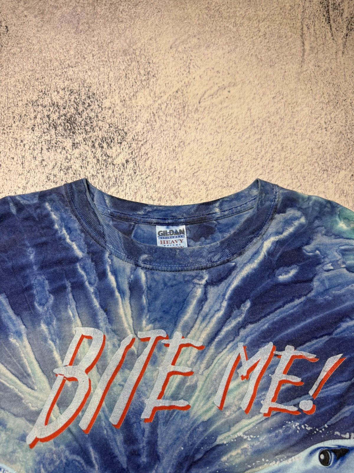 Vintage Vintsge Shark Bite Me Tie Dye Graphic T-Shirt Puff Print All Size US XL / EU 56 / 4 - 13 Thumbnail