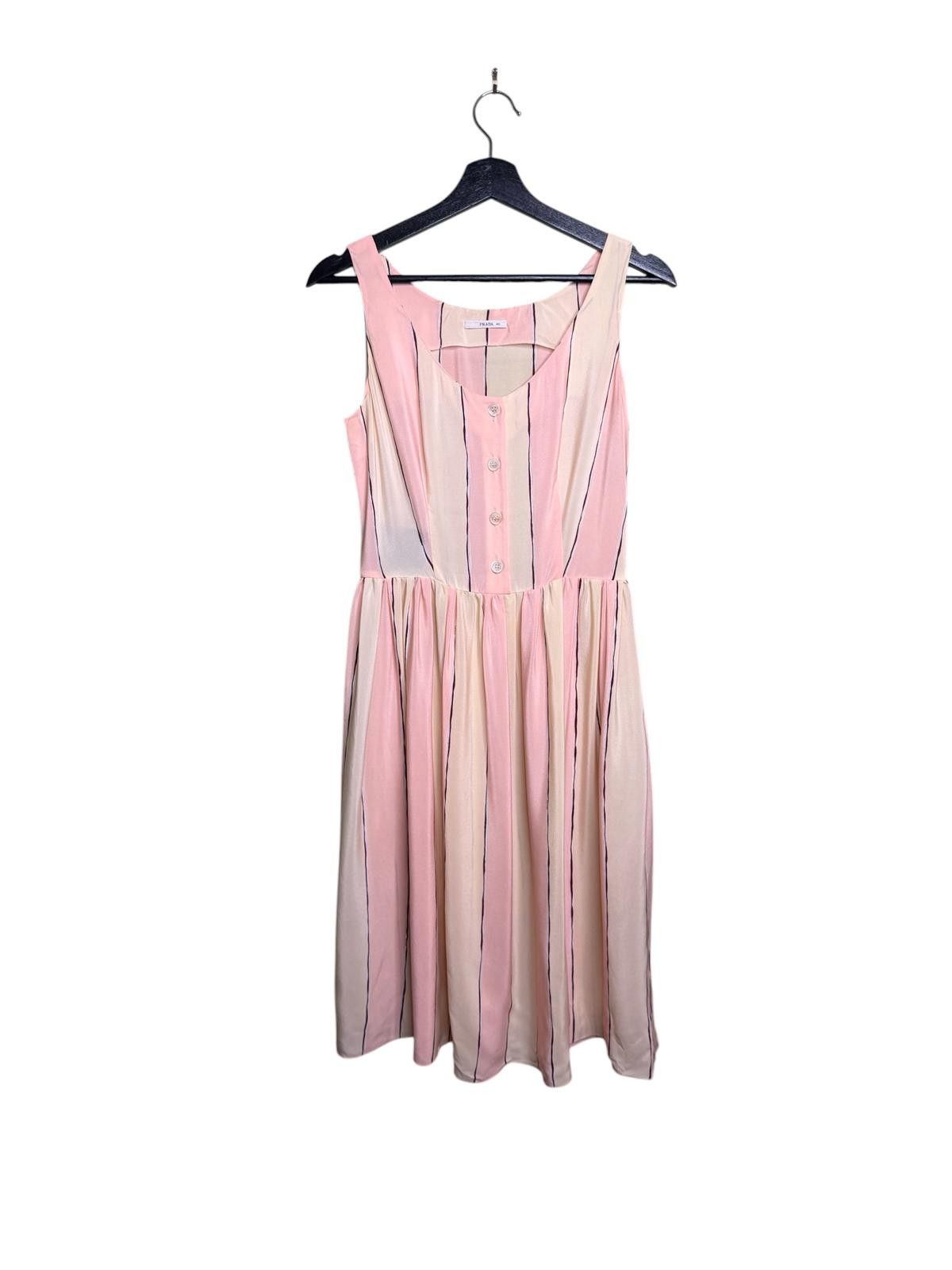 Prada Prada SS2010 Silk Stripe Dress Pink Cream Pleated IT40 Size S / US 4 / IT 40 - 2 Thumbnail