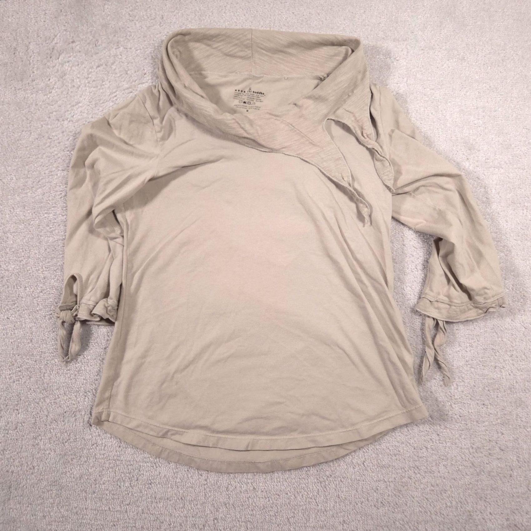 Vintage Neon Buddha Shirt Womens M Beige Cowl Neck 3/4 Sleeve Tunic Top Stretch Size M / US 6-8 / IT 42-44 - 2 Thumbnail