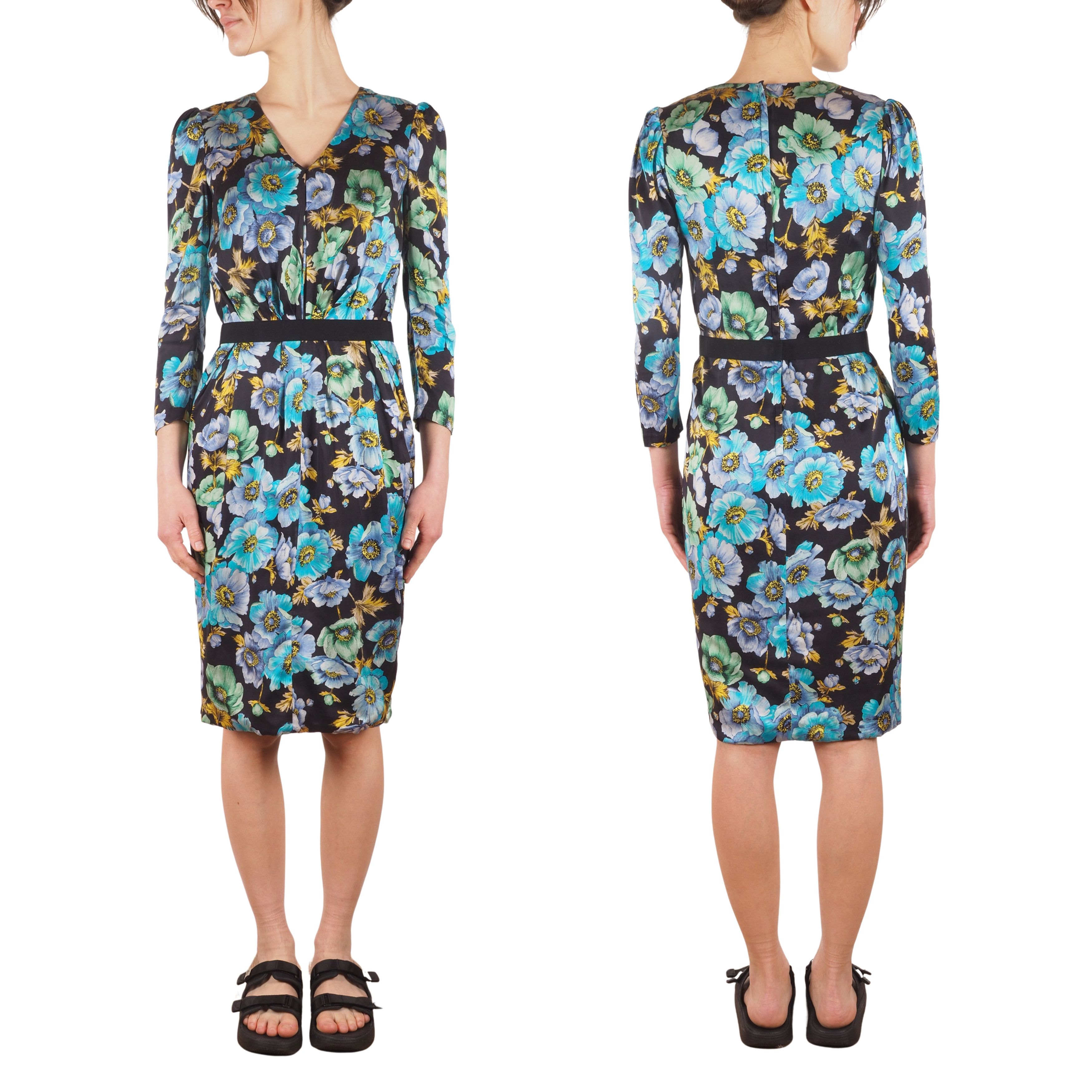 Dolce & Gabbana Dolce & Gabbana Vintage Silk Blue Floral Sheath Wiggle Dress Size M / US 6-8 / IT 42-44 - 3 Thumbnail