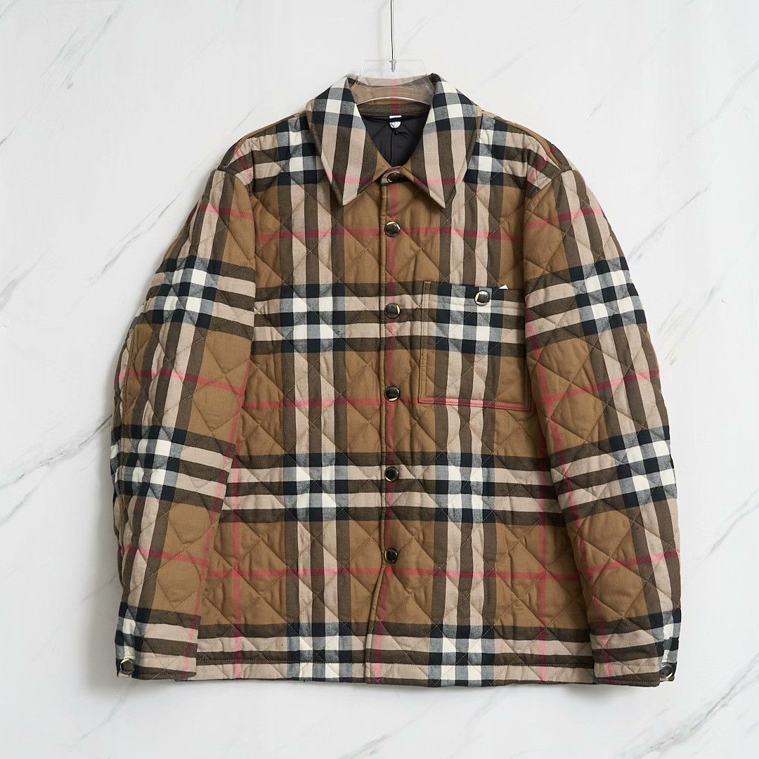 Burberry Burberry Neutral Plaid Quilted Cotton Jacket Size US XXL / EU 58 / 5 - 1 Thumbnail
