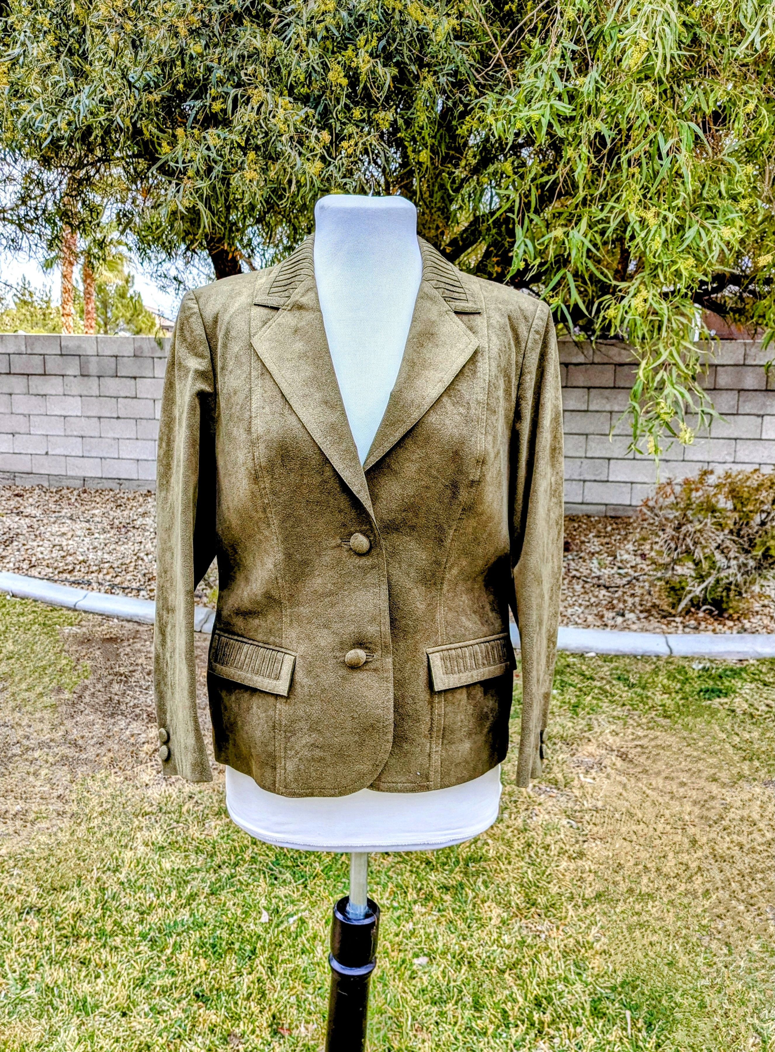 Designer VTG Prince Co 1980s Japanese Suede Olive Blazer Suit Jacket Size S / US 4 / IT 40 - 1 Thumbnail