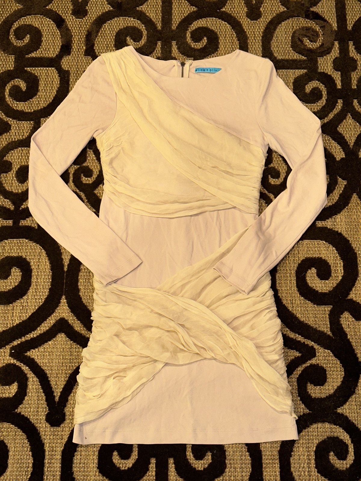 Alice + Olivia Alice + Olivia Long Sleeve Goddess Silk Wrap Nude Mini Dress Size S / US 4 / IT 40 - 1 Thumbnail