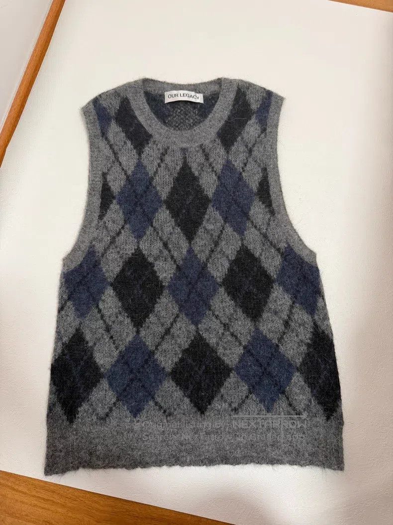 Our Legacy Our Legacy Blue Gray Mohair Blended Diamond Knit Sweater Size US S / EU 44-46 / 1 - 2 Thumbnail