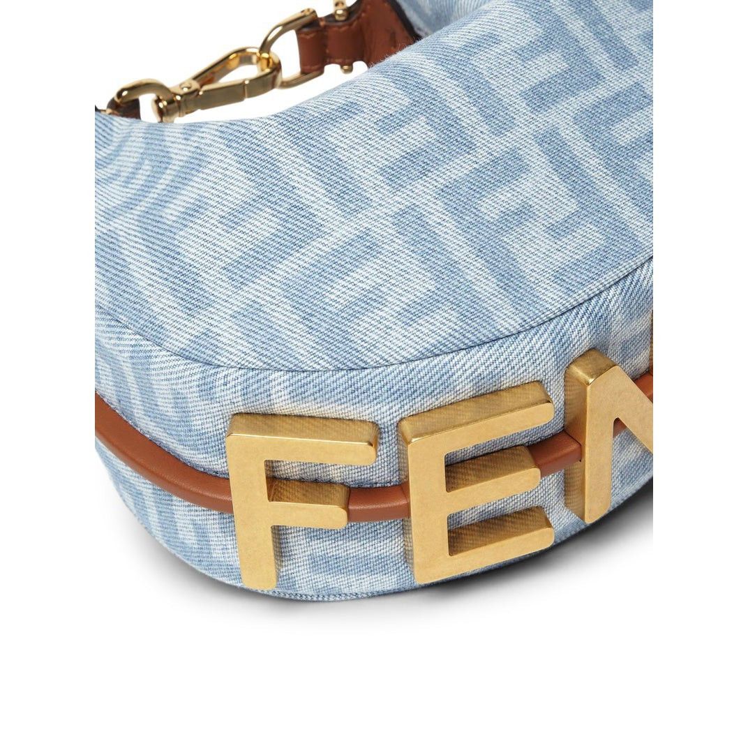 Fendi FENDI Fendigraphy Mini $2350 Light Blue FF Denim Top Handle Size ONE SIZE - 4 Thumbnail