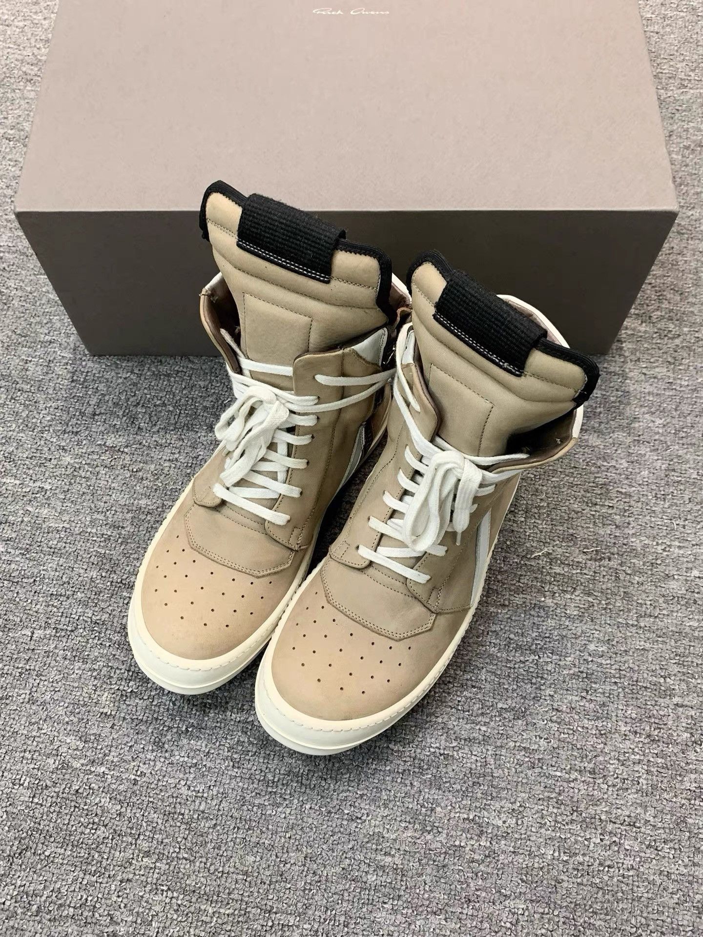 Rick Owens Rick Owens Brown White Leather High-Top Geobasket K34 Size US 6 / IT 36 - 4 Thumbnail