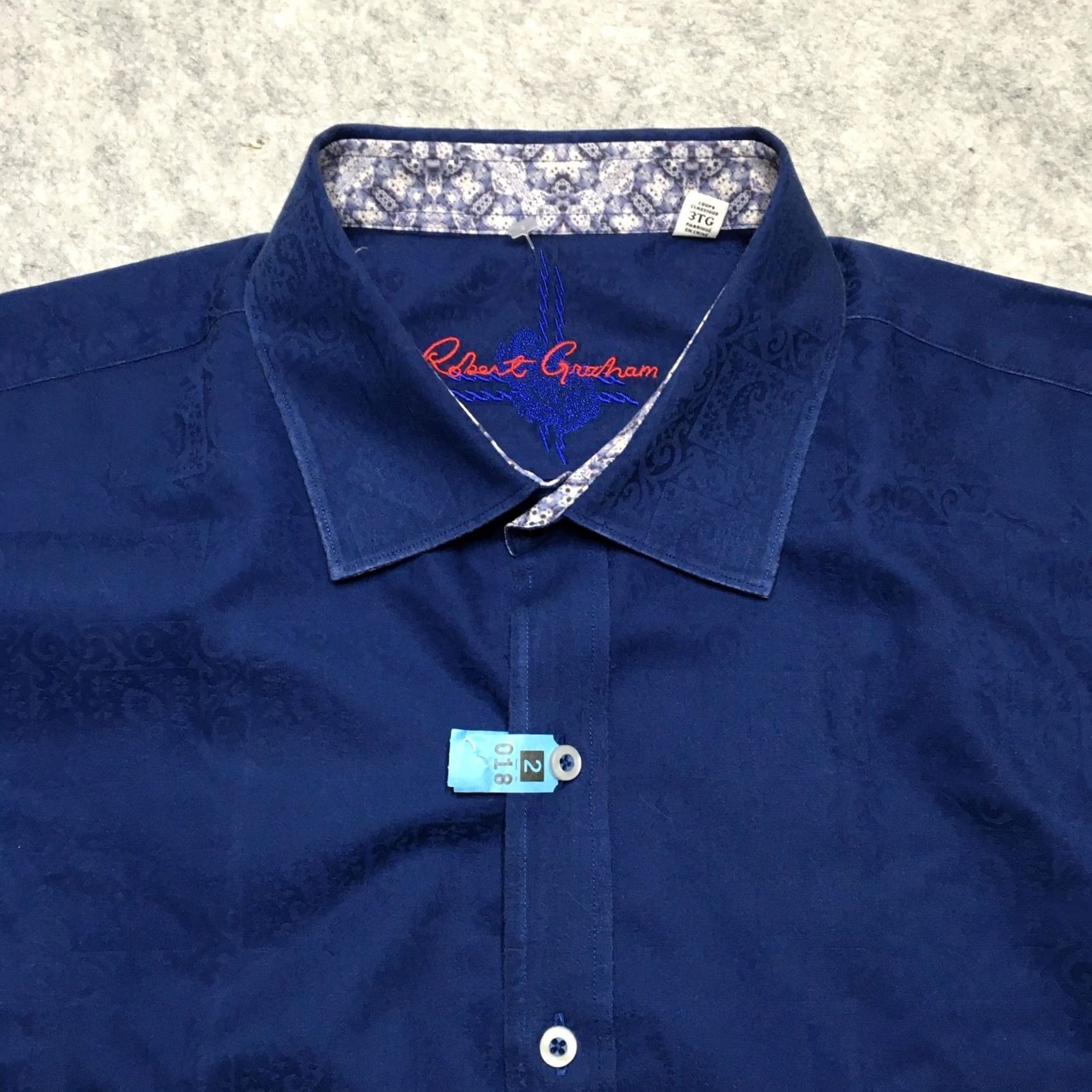 Robert Graham Robert Graham Shirt Mens 3XL Blue Classic Fit Skull Cuff Cotton Dress Shirt Size 48R - 4 Thumbnail