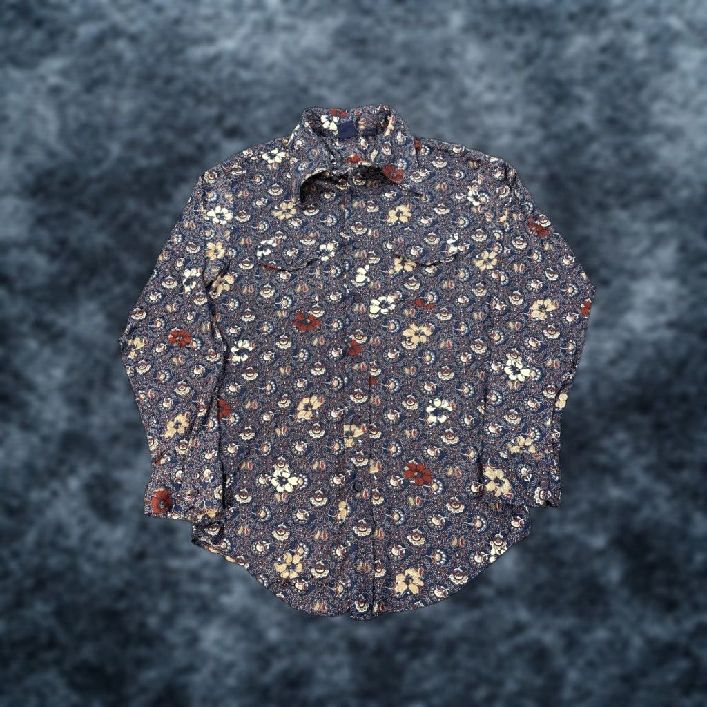 Sears VINTAGE 70s Sears Jeans Joint Shirt Men’s L Floral Disco Wide Collar Blue Size US L / EU 52-54 / 3 - 1 Thumbnail