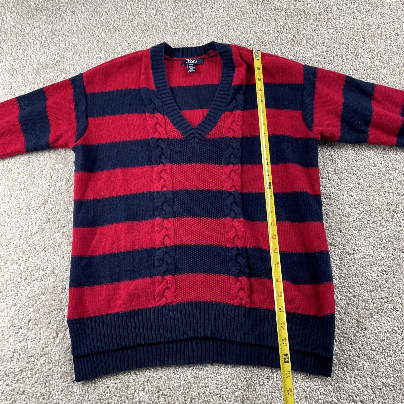 Chaps Chaps Sweater Women's M Red Navy Striped Cable-Knit V-Neck Pullover Casual Shirt? Size M / US 6-8 / IT 42-44 - 5 Thumbnail