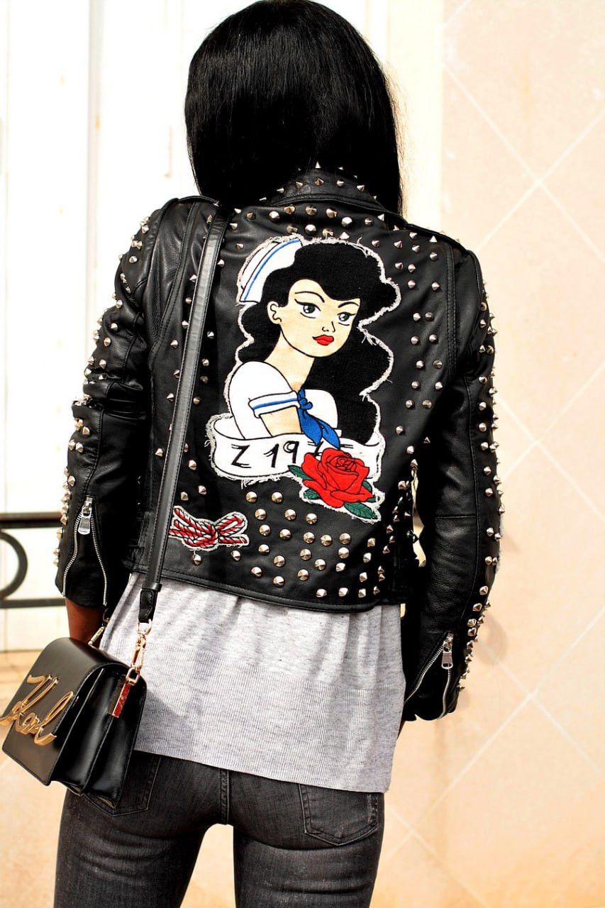 Zara Zara Studded cMotorcycle Biker Jacket Sailor Patches Size XS / US 0-2 / IT 36-38 - 3 Thumbnail