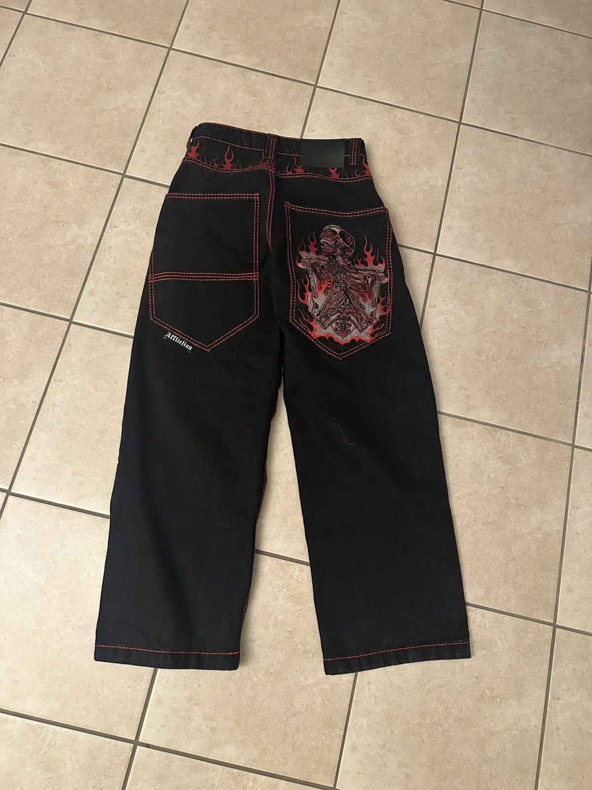 Affliction Affliction "Dante" Black Baggy Jeans - Red Contrast Stitch Size US 28 / EU 44 - 3 Thumbnail