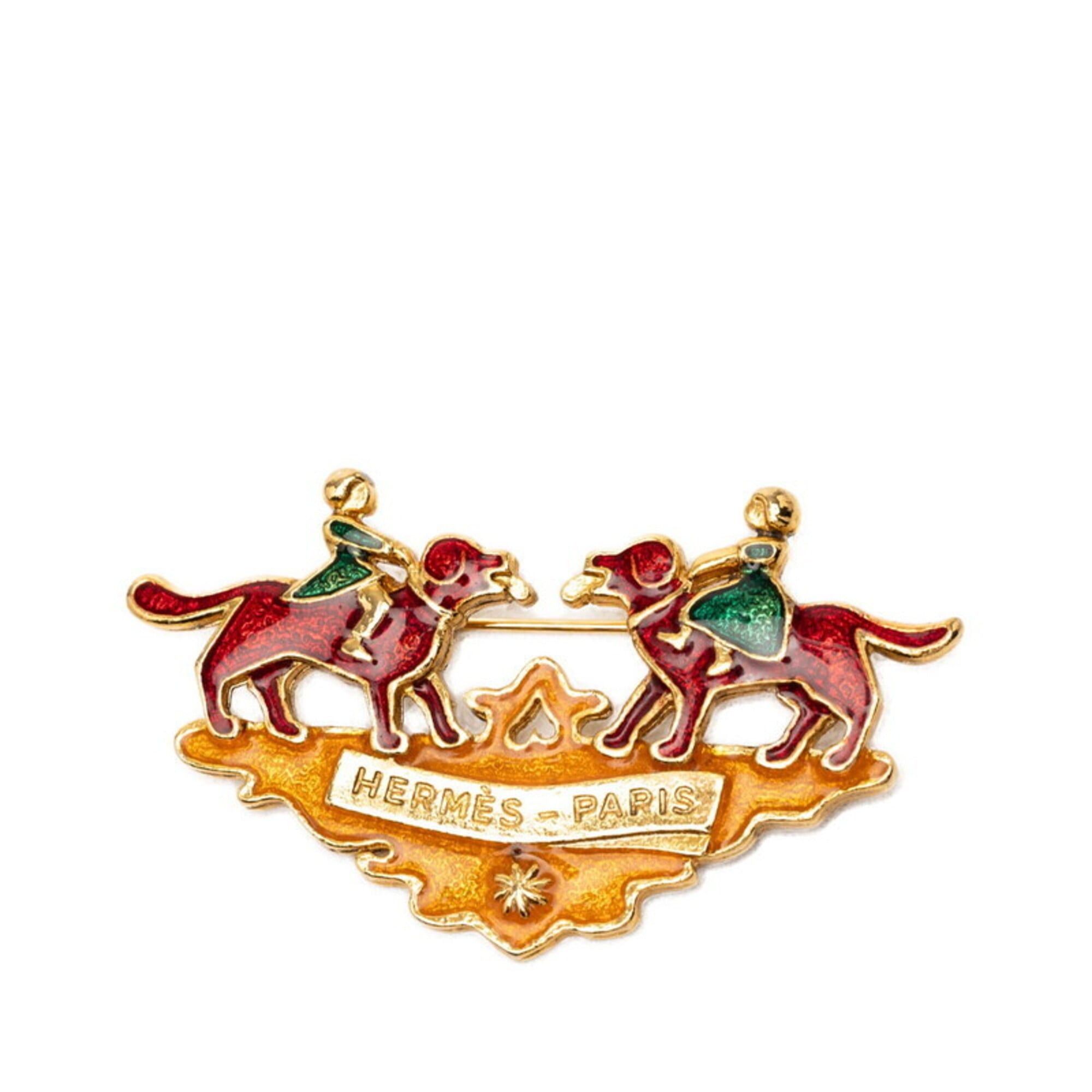 Hermes Hermes Girl and Dog Cloisonné Brooch, Gold Multicolor Plated, Women's Size ONE SIZE - 1 Thumbnail