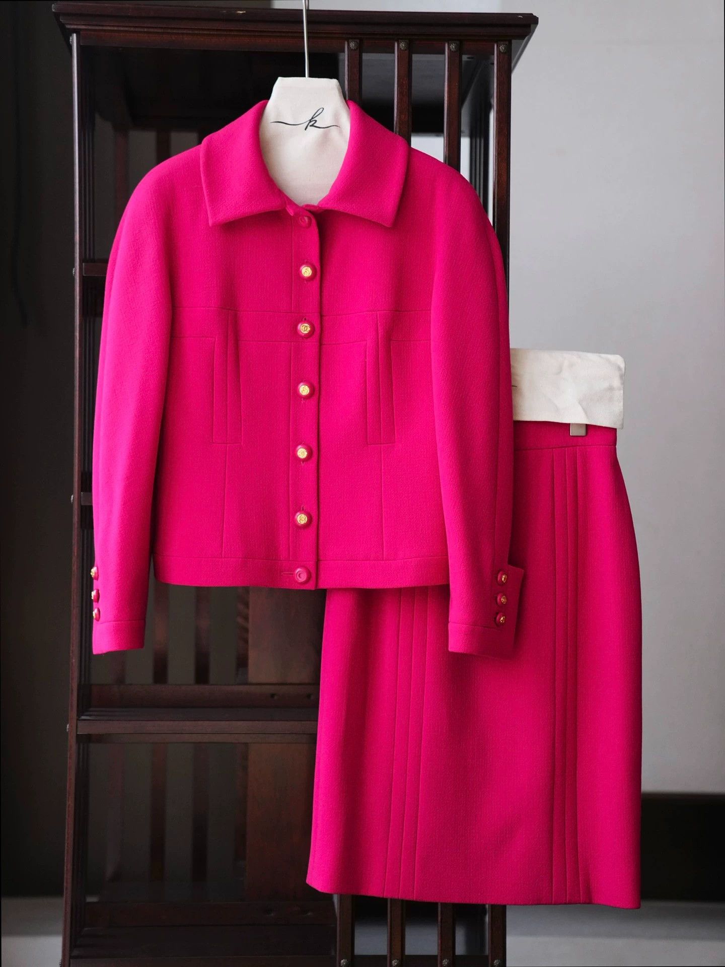 Chanel Chanel Vintage 1990s Women's Peach Pink Wool Suit Skirt Set Size S / US 4 / IT 40 - 2 Thumbnail