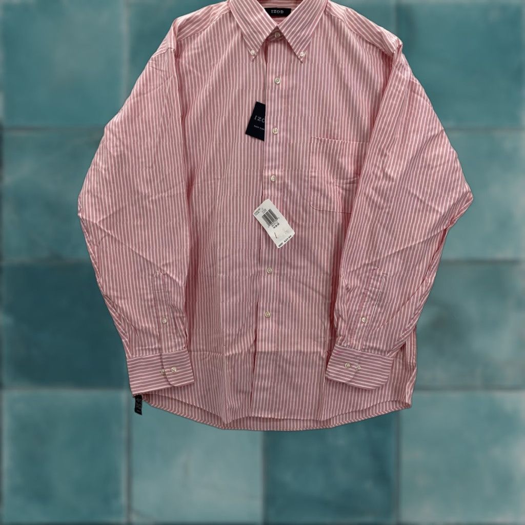 Izod IZOD Shirt Mens 16 Pink Stripe New England Oxford Button-Down Long Sleeve NWT Size US L / EU 52-54 / 3 - 1 Thumbnail