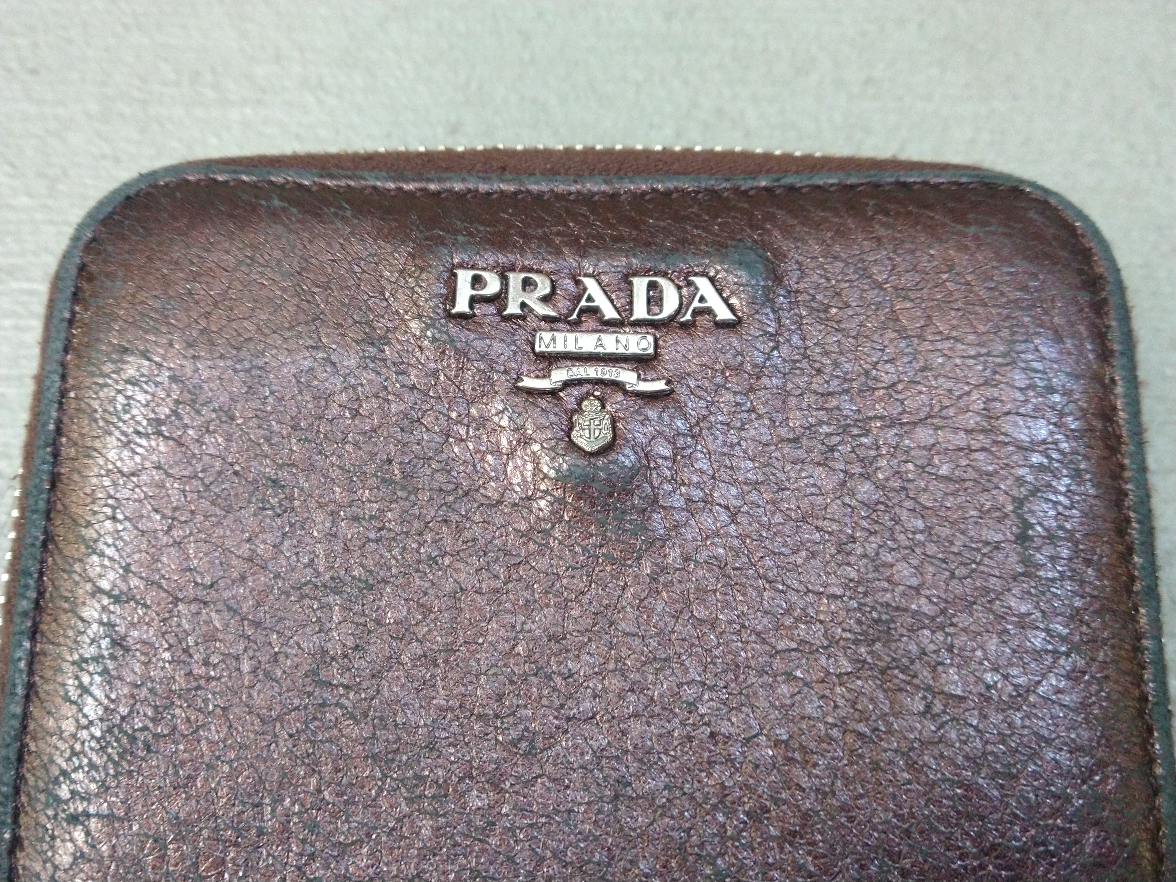 Prada × Vintage Prada Wallet Metallic Brown Leather Zip Bifold Y2K Size ONE SIZE - 4 Thumbnail