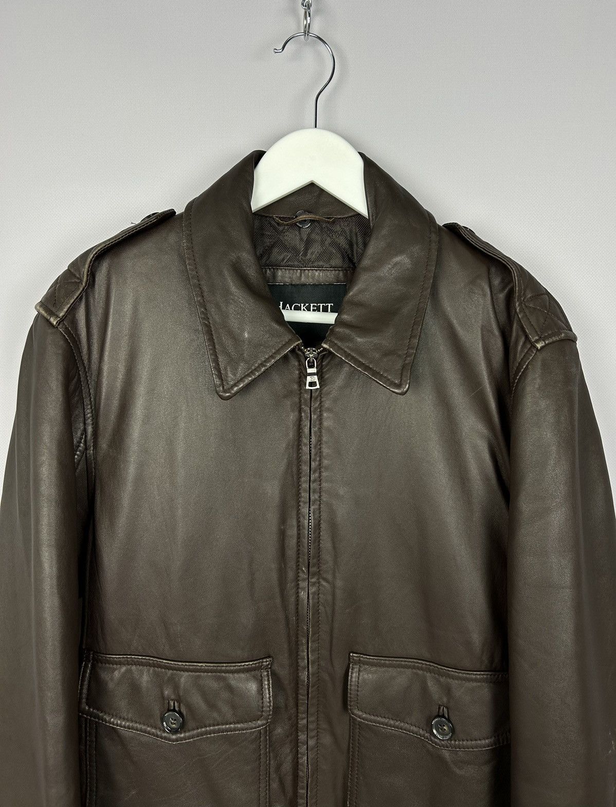 Hackett Hackett Leather Brown Bomber Jacket Size M Size US M / EU 48-50 / 2 - 3 Thumbnail
