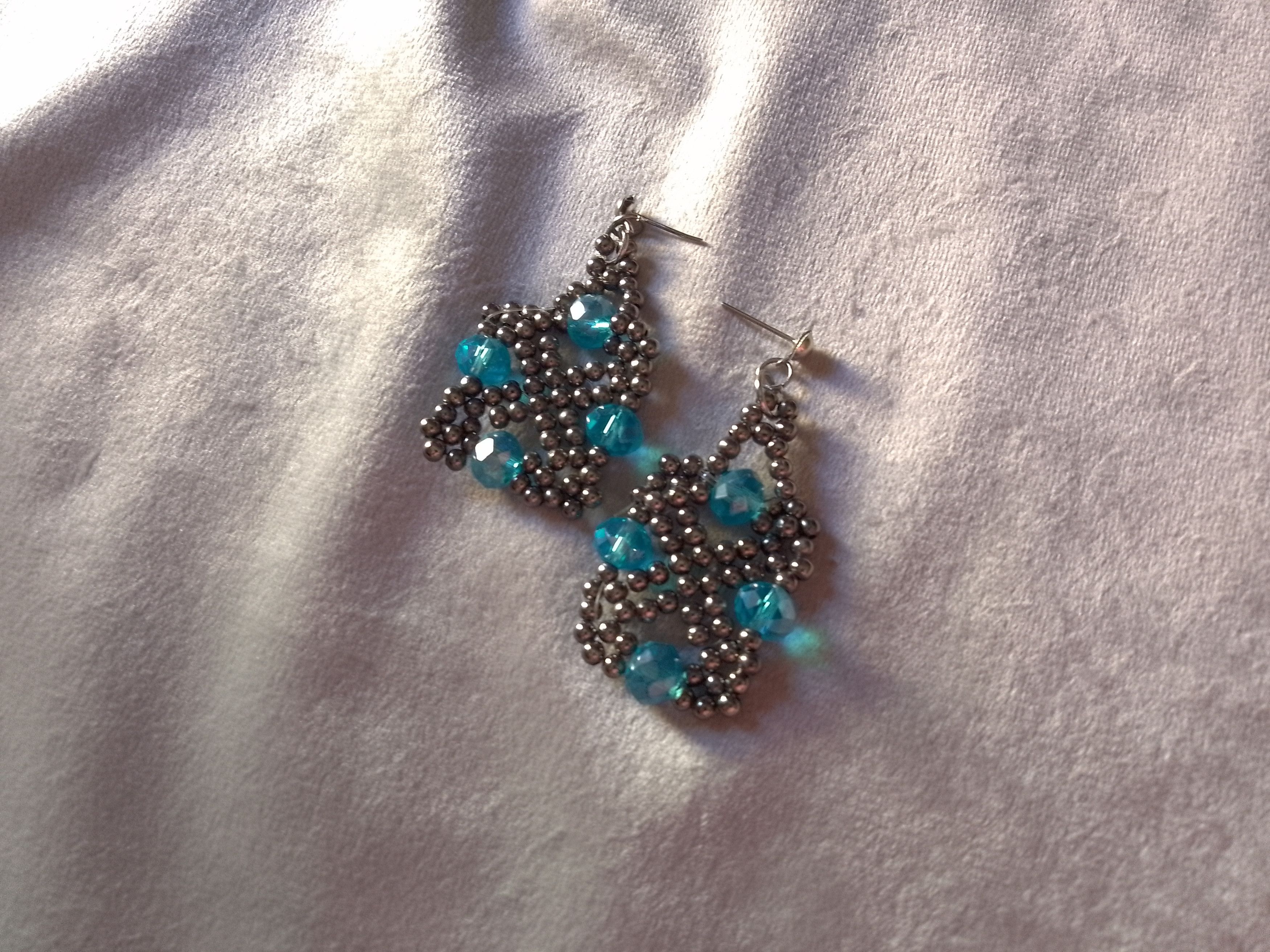 Handmade Vintage style Earrings Blue Crystals Embroidered Party Size ONE SIZE - 3 Thumbnail