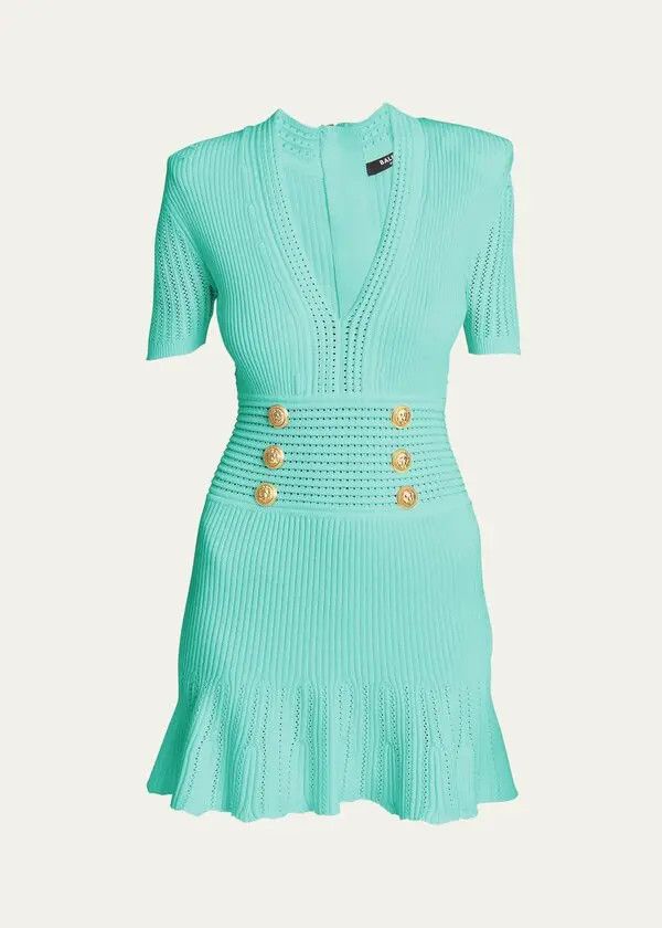 Balmain o1y0525 Mini Dress in Turquoise Size M / US 6-8 / IT 42-44 - 1 Thumbnail