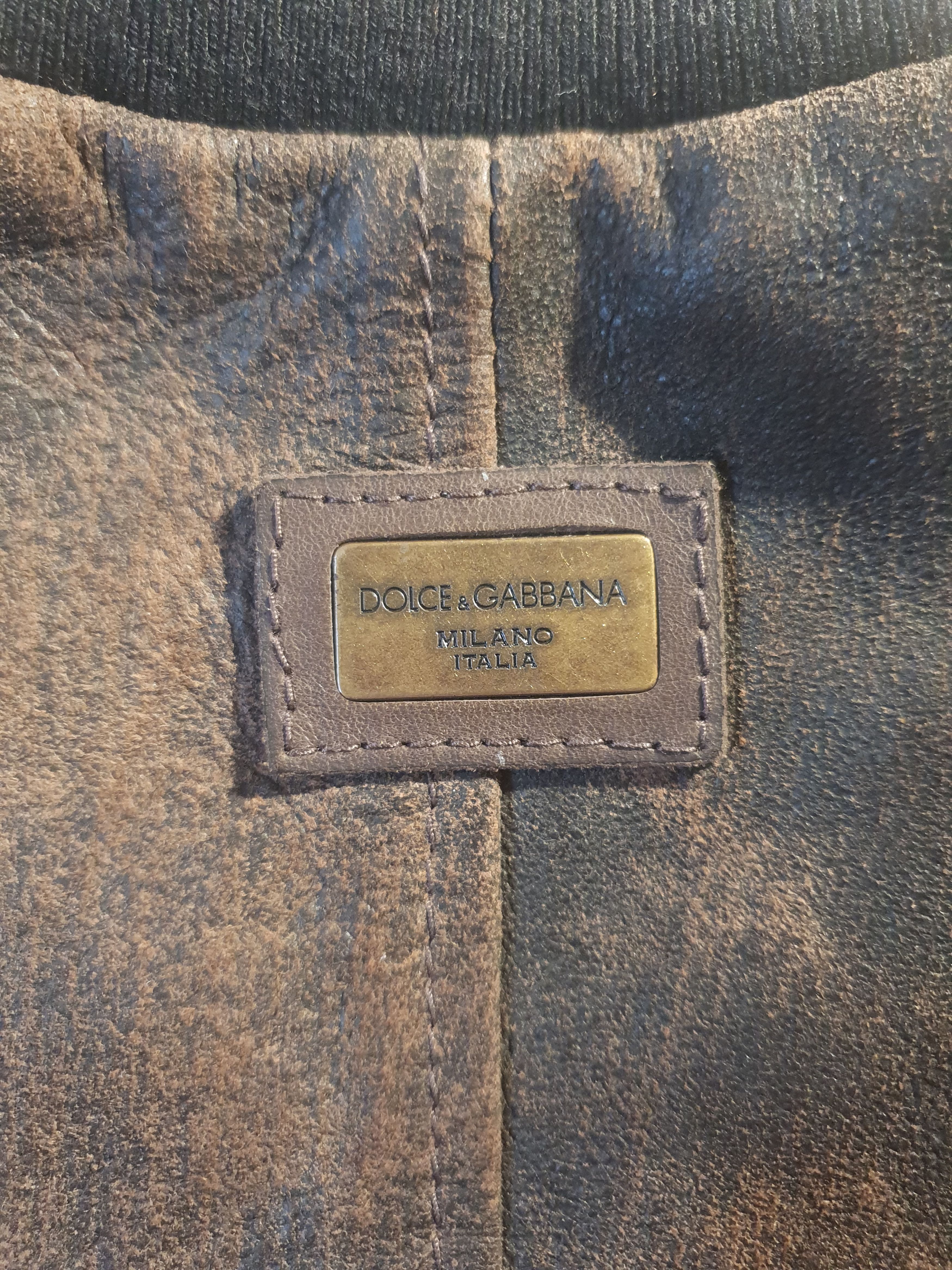 Dolce & Gabbana Men's Dolce & Gabbana Lamb Leather Logo Bomber Jacket Brown Size US M / EU 48-50 / 2 - 8 Thumbnail