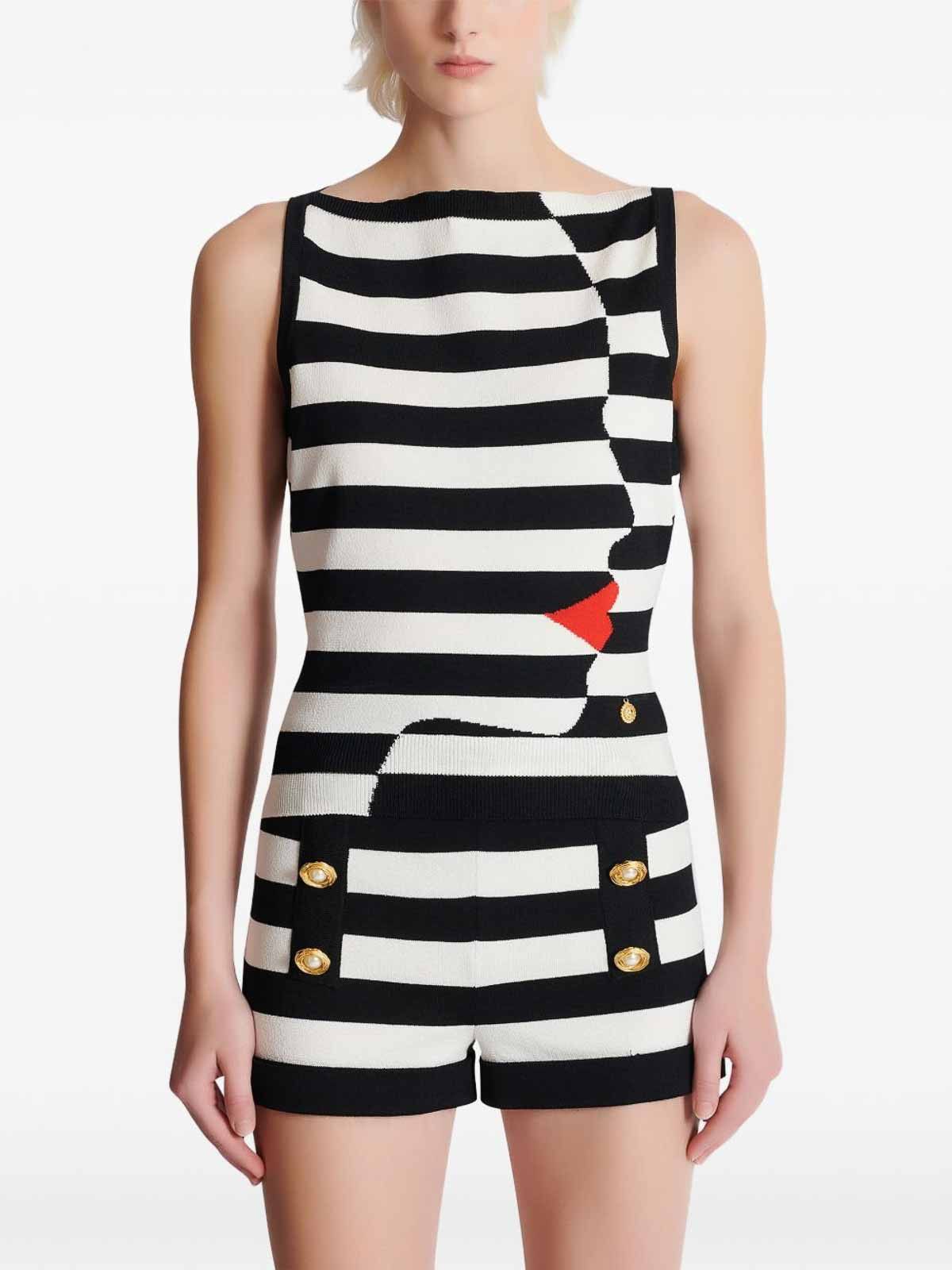 Balmain o1s1wg110526 Face Marinire Knitted Top Black and White Size XL / US 12-14 / IT 48-50 - 3 Thumbnail