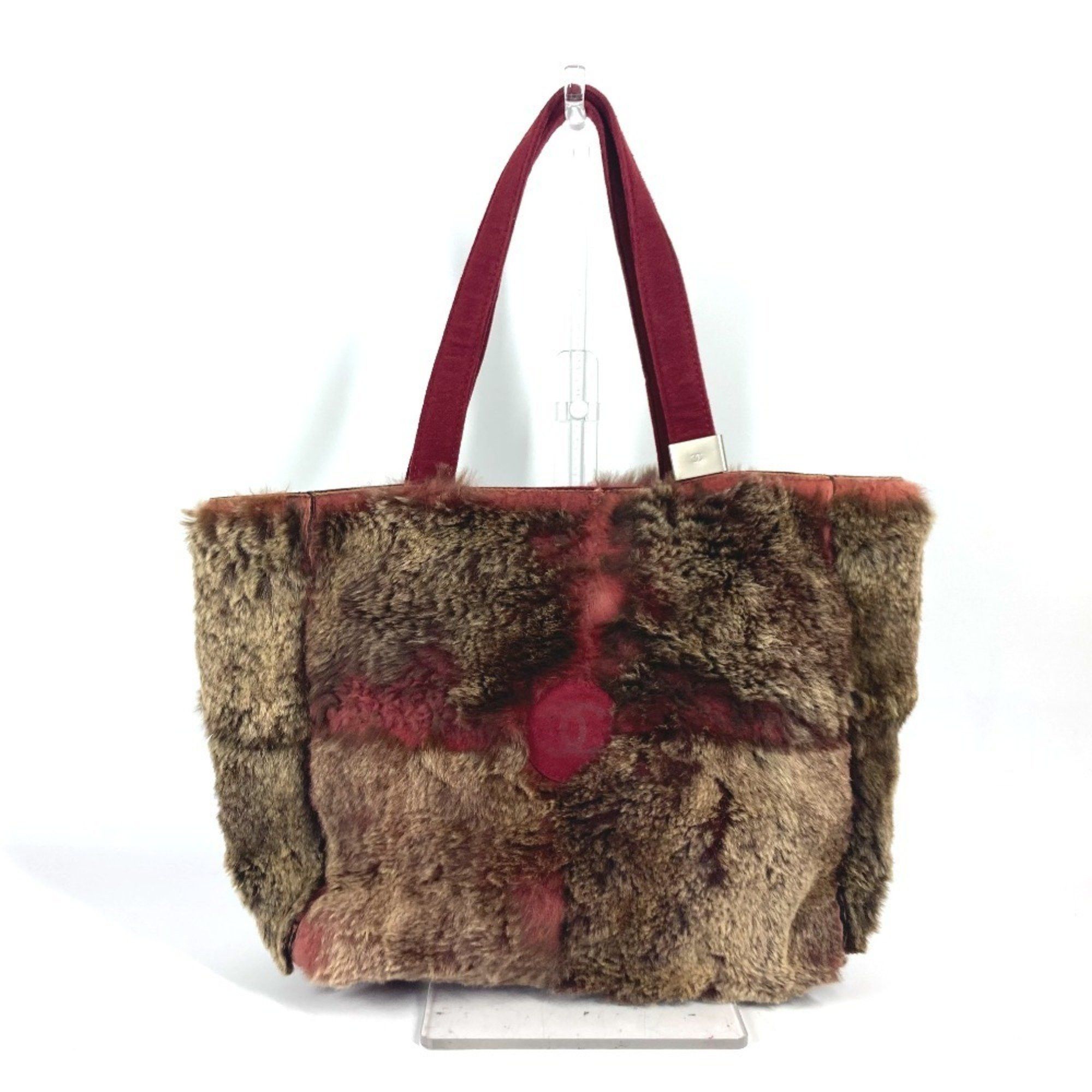 Chanel Bag Tote Shoulder Cc Coco Mark Logo With Pouch Rabbit Fur Ladies Brown, Women's