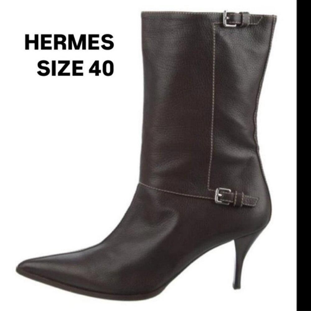Hermes Hermès Leather Moto Kitten Heel Boots Size US 9.5 / IT 39.5 - 2 Thumbnail