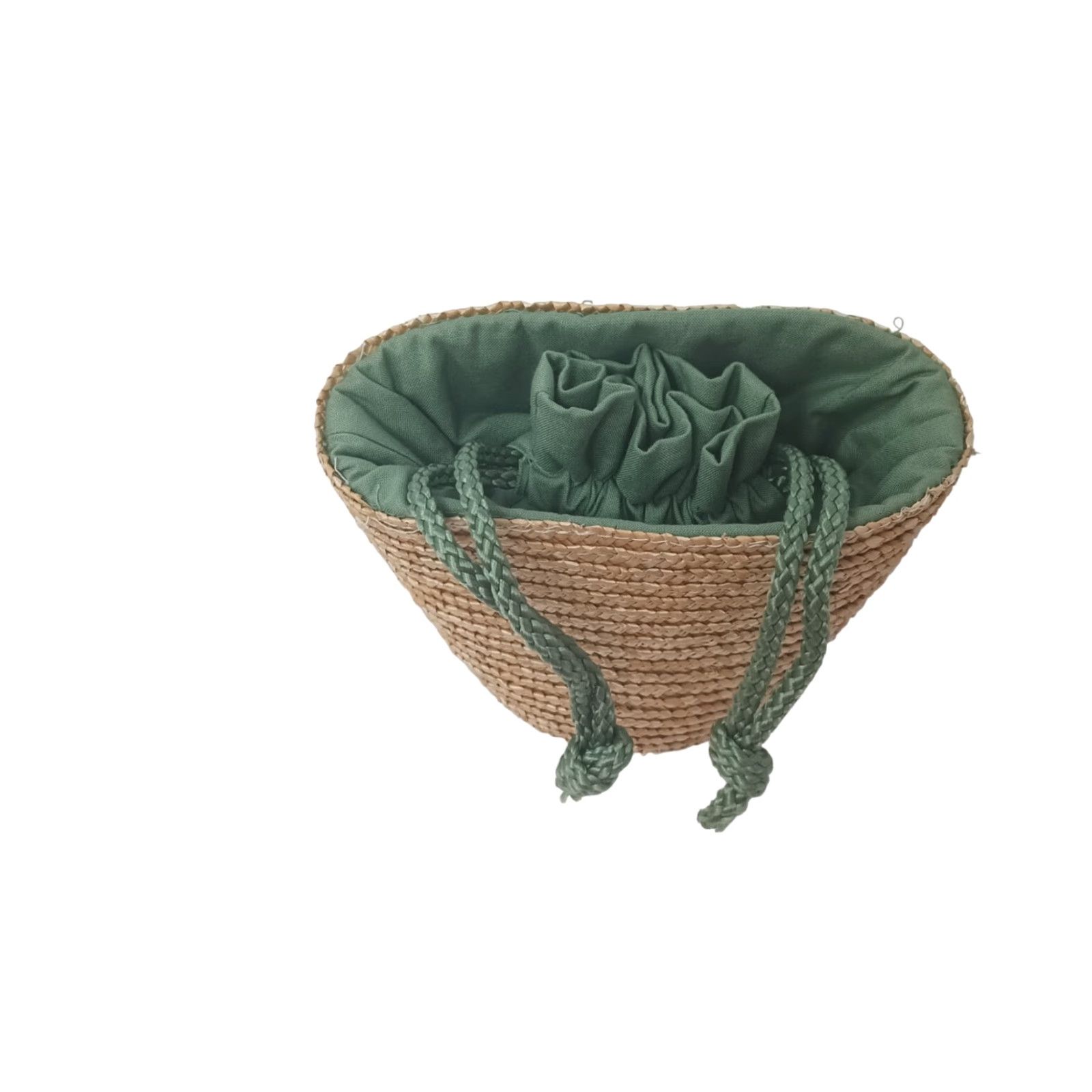Vintage Victoria Secret Straw Purse Drawstring Handles Small Green Natural Straw Bag Bucket & Drawstring Bag Womens Small Green Cotton Straw Size ONE SIZE - 6 Thumbnail