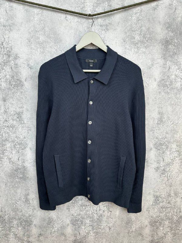 Reiss Reiss Saint Button Jacket Navy Overshirt Ribbed Viscose Size US L / EU 52-54 / 3 - 1 Thumbnail